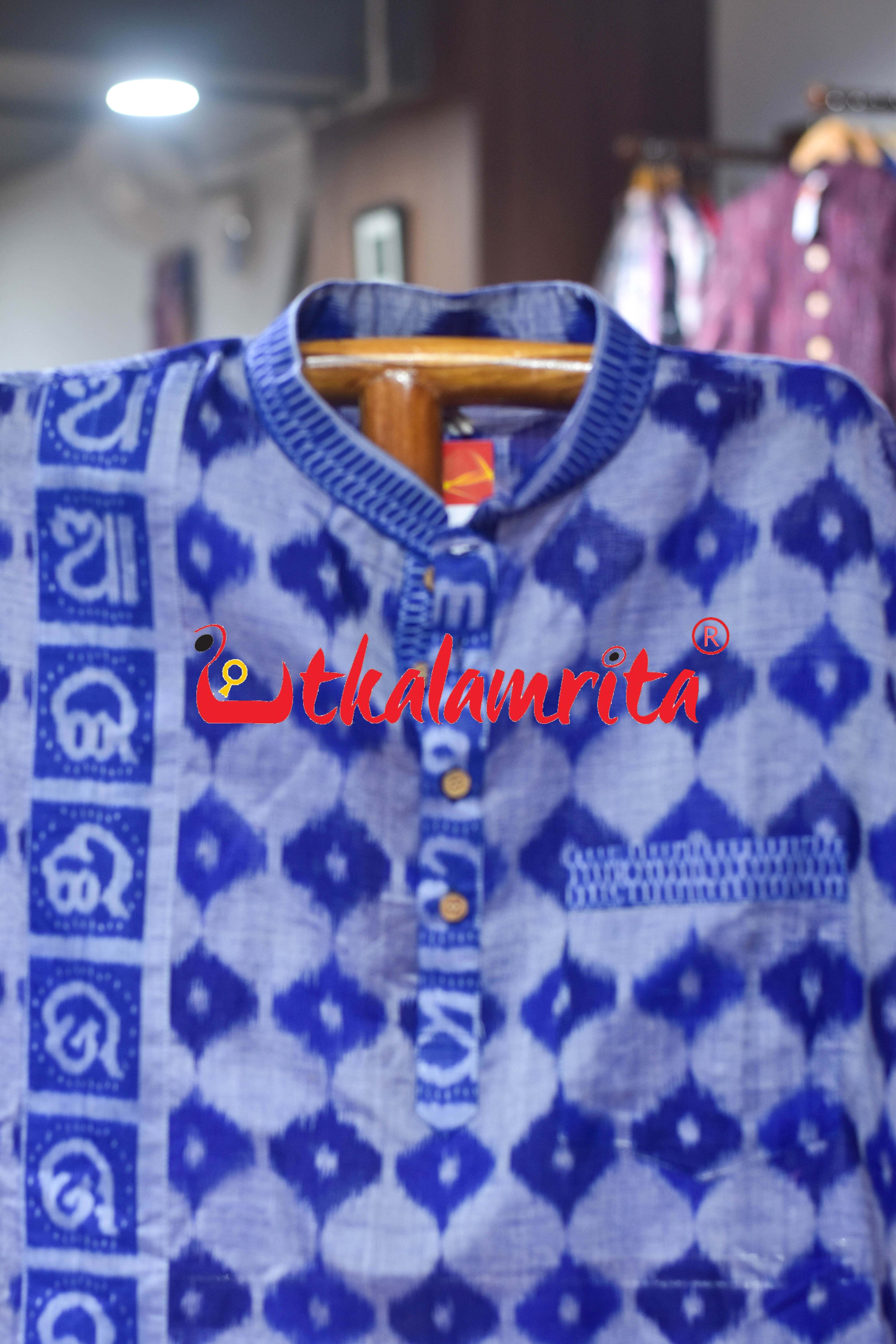 Blue 3D Illusions Odia Letters (Men's Half kurta)