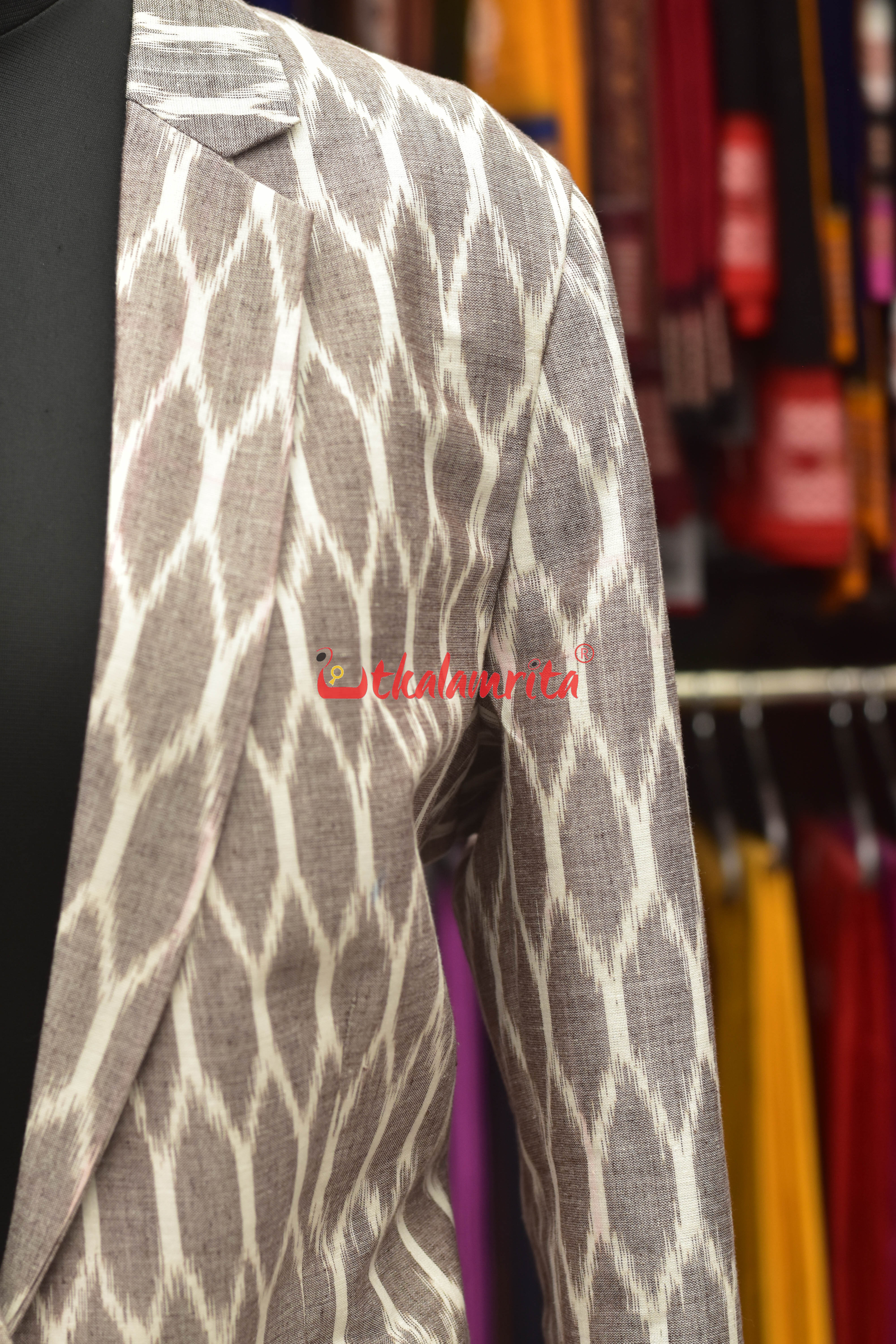 White Vintage Clone With Brown (Ladies' Long Blazer)