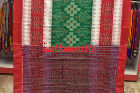 Green and Red Bandha Khandua Cotton Saree