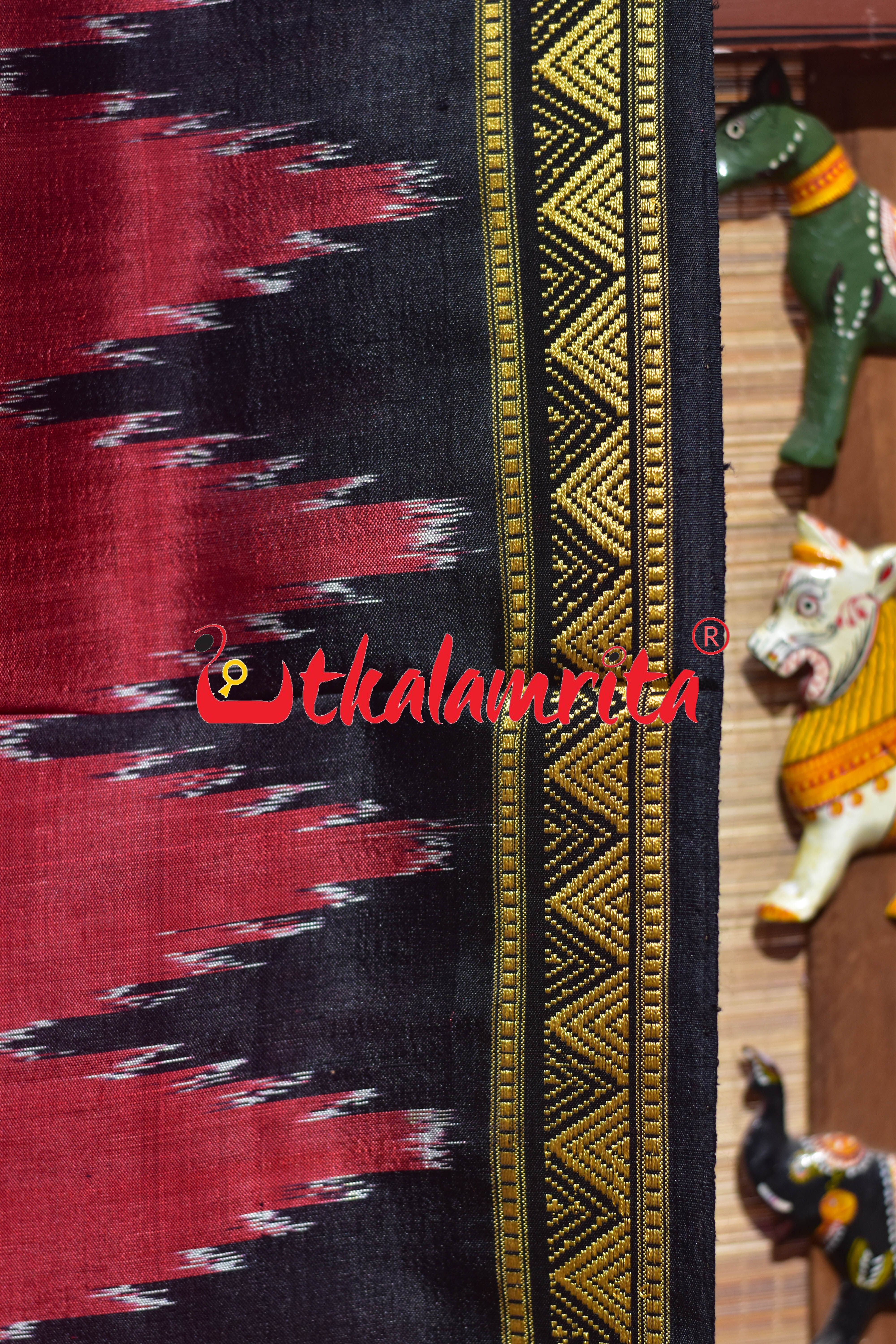 Red Dongria Border Animal Anchal Khandua Silk Saree
