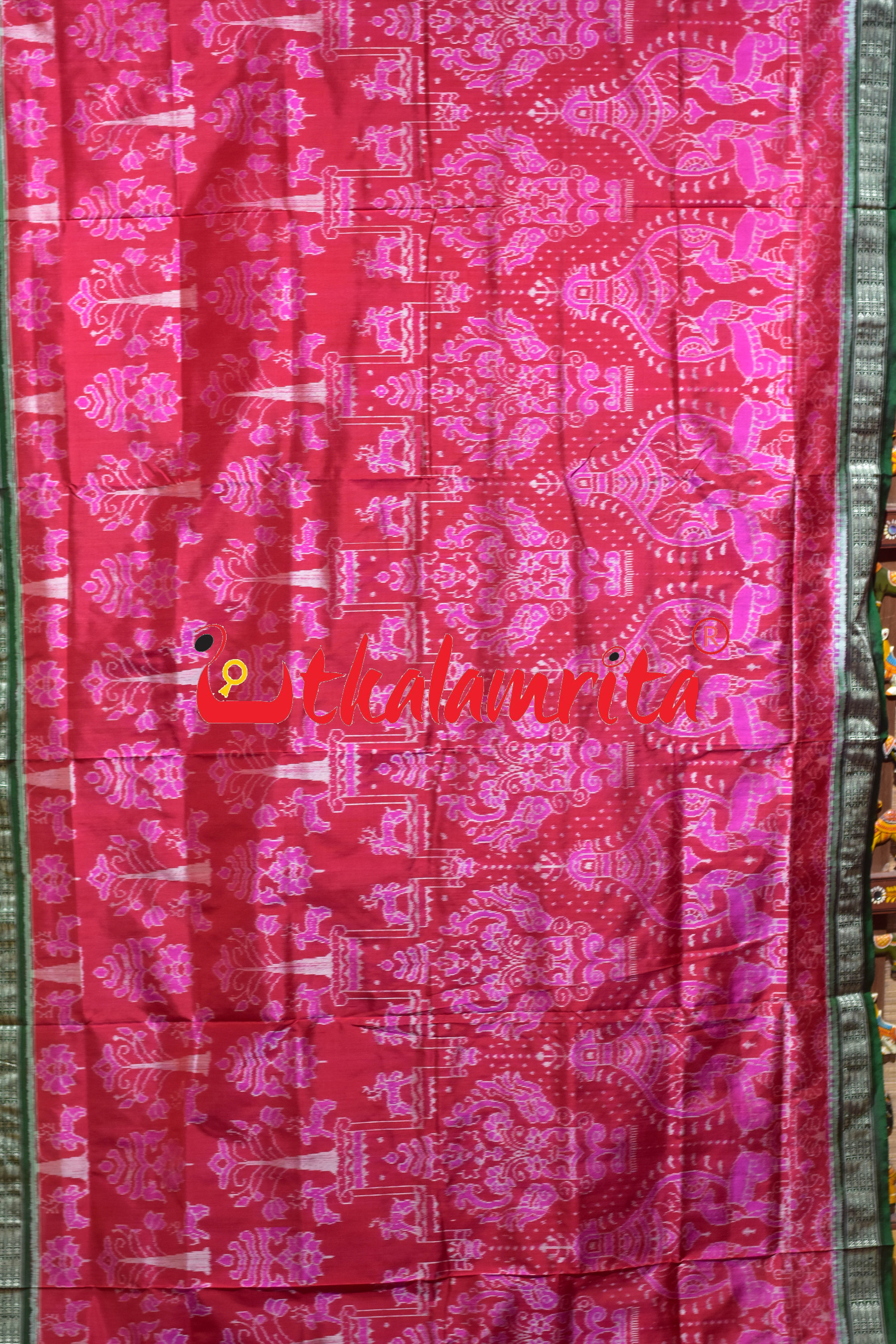 Pink Green Deer Sambalpuri Silk Saree