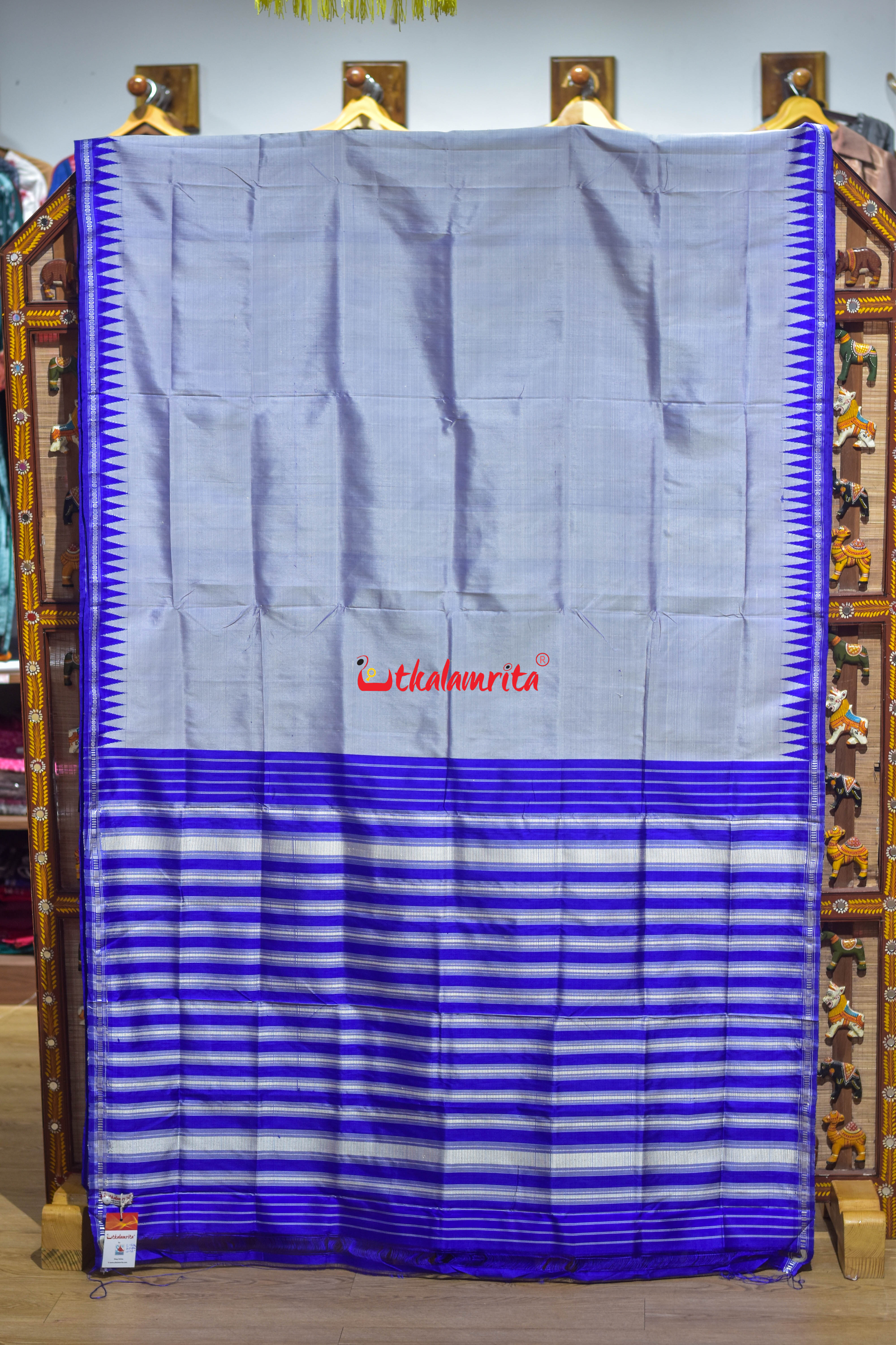Soft Pastel Blue Single Anchal Berhampuri Silk Saree