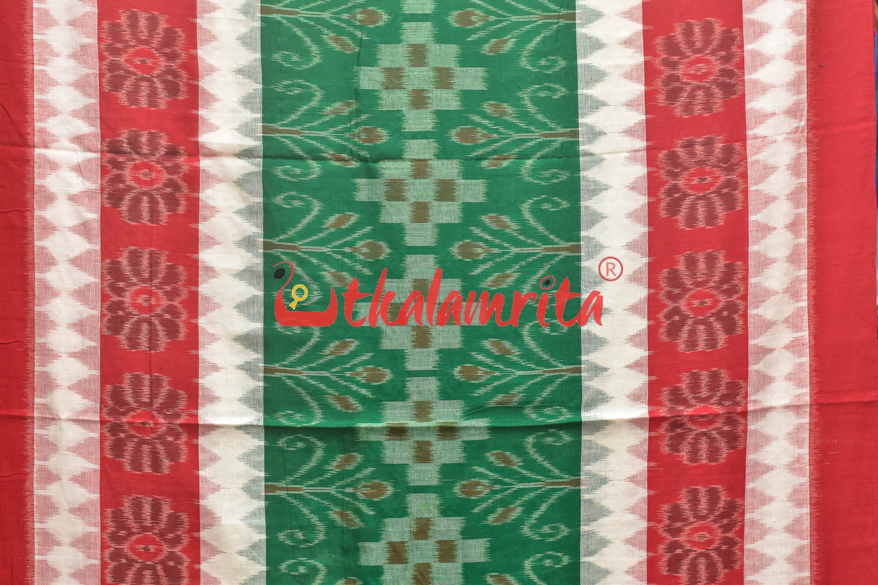 Green and Red Bandha Khandua Cotton Saree