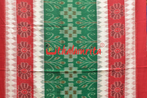 Green and Red Bandha Khandua Cotton Saree