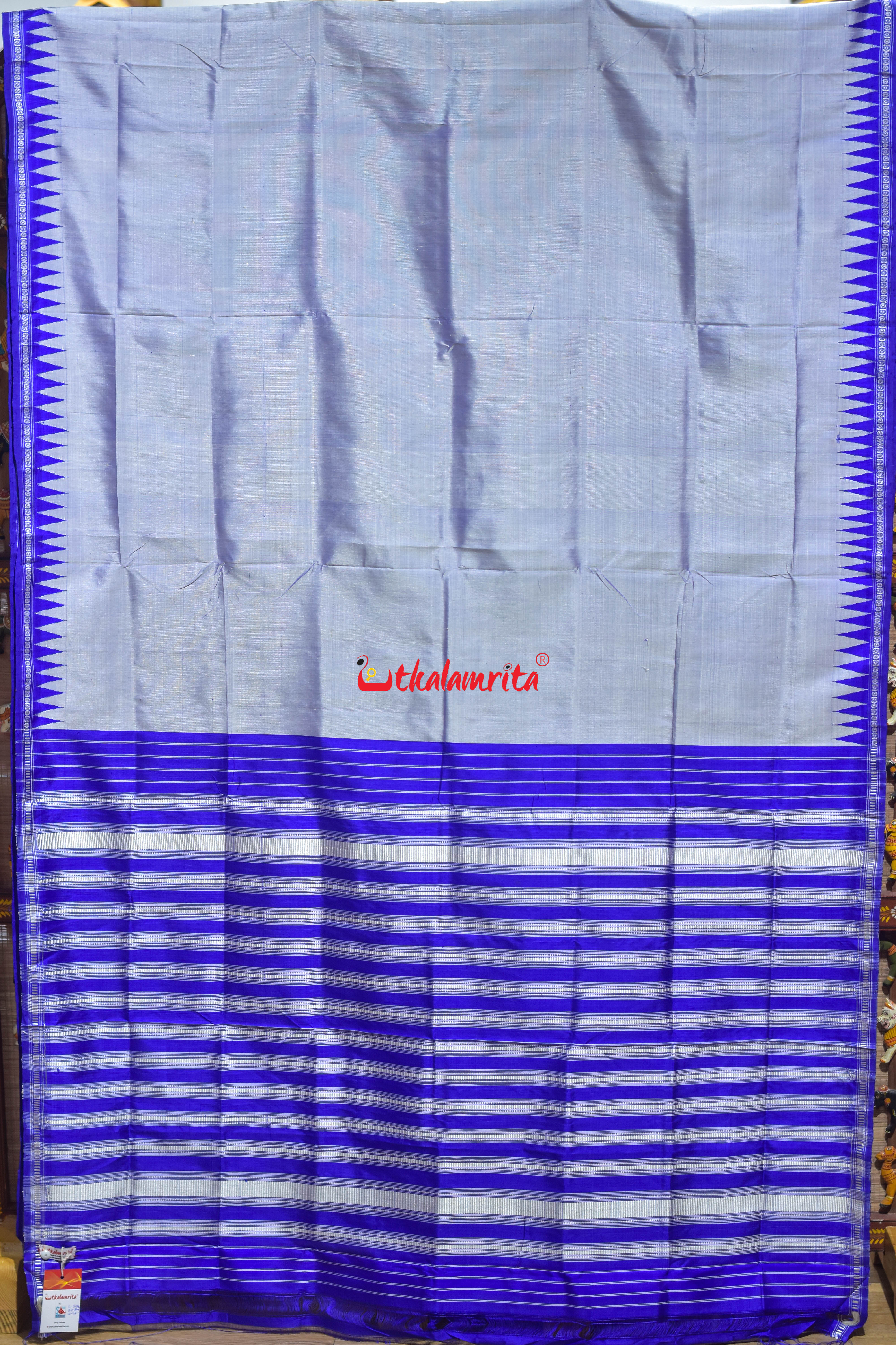 Soft Pastel Blue Single Anchal Berhampuri Silk Saree