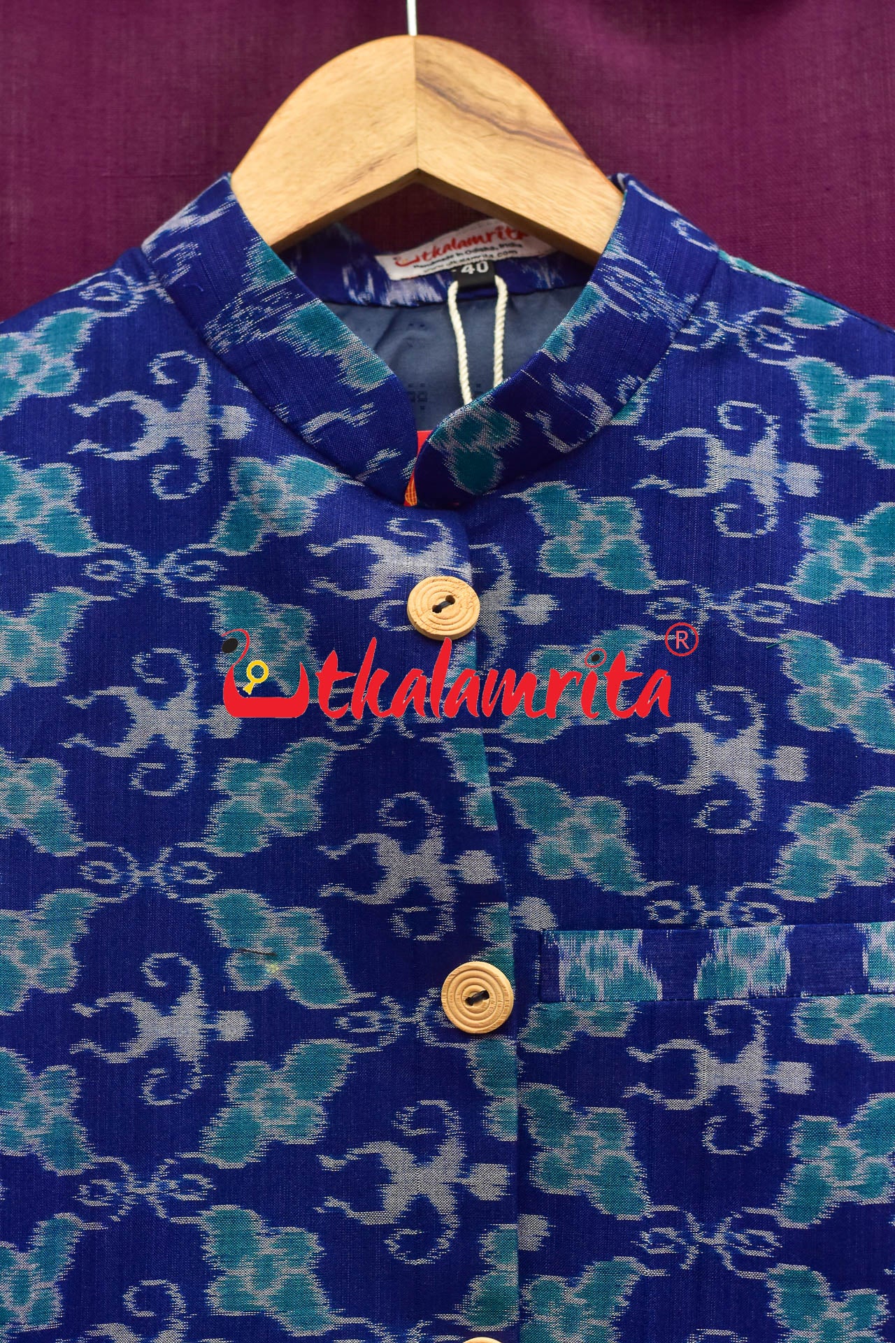 Royal Blue With Doll Flower Bandha Cotton (Men's Jacket)