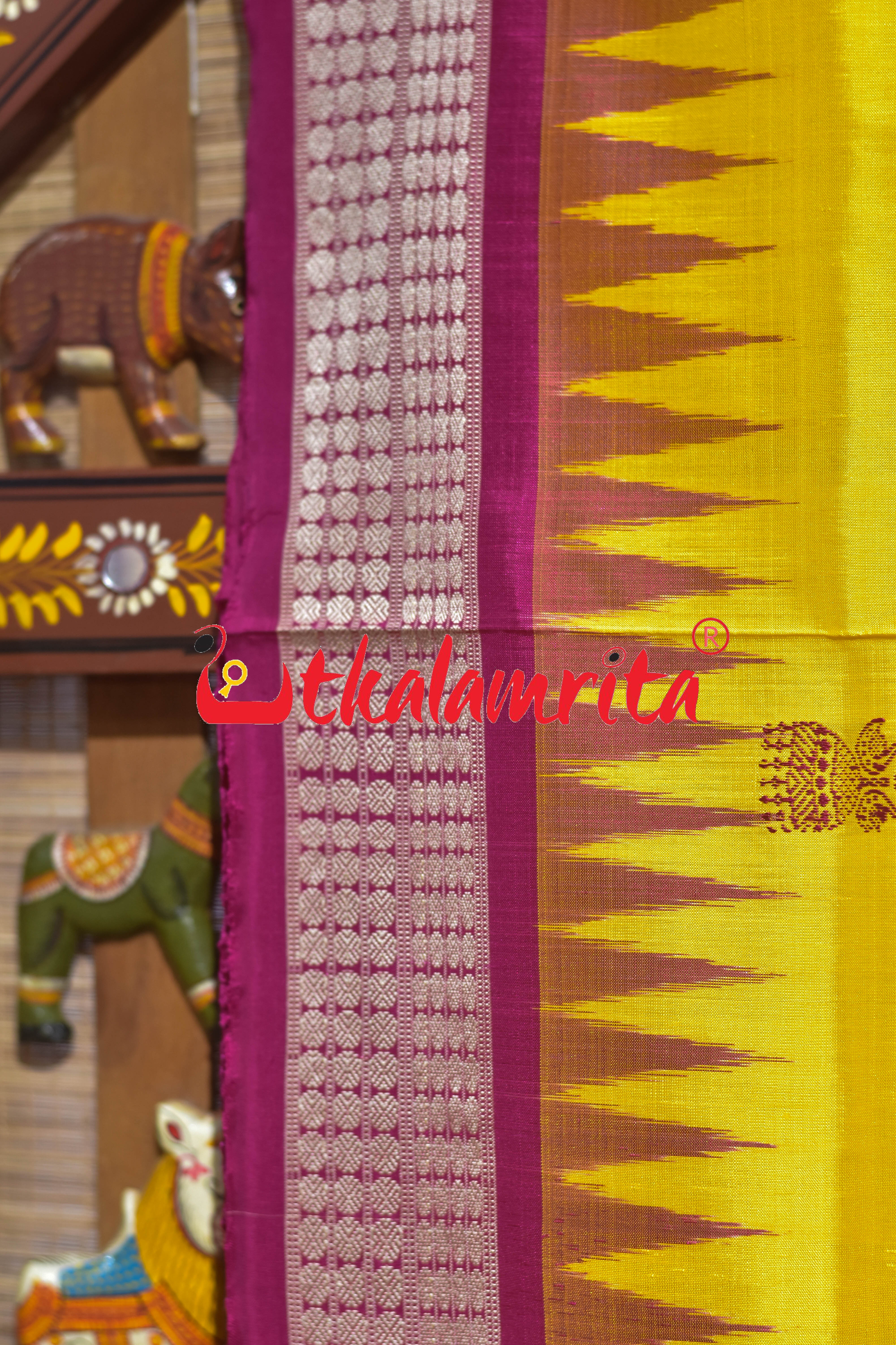 Yellow Rani Jhumka Bomkai Silk Saree