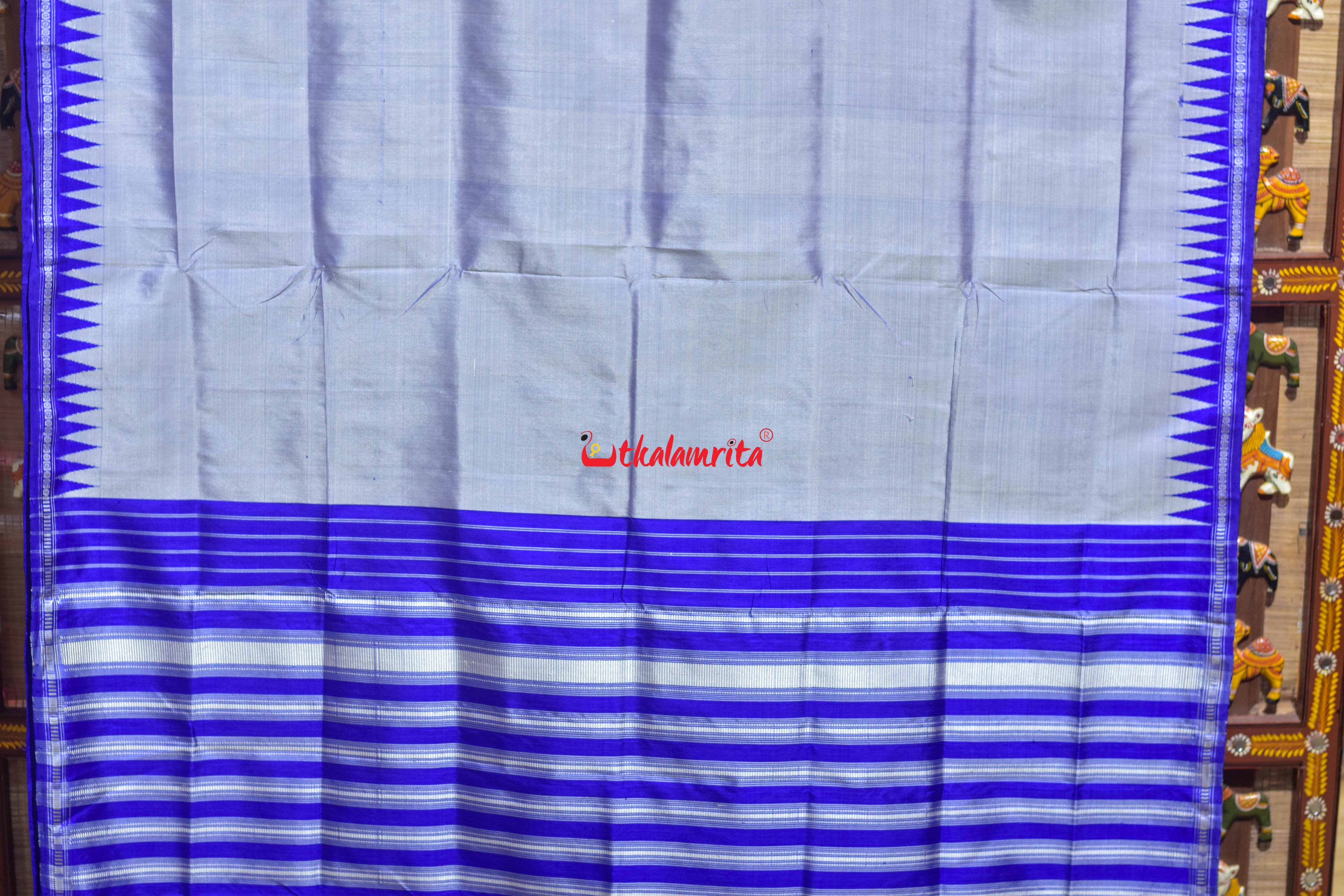 Soft Pastel Blue Single Anchal Berhampuri Silk Saree