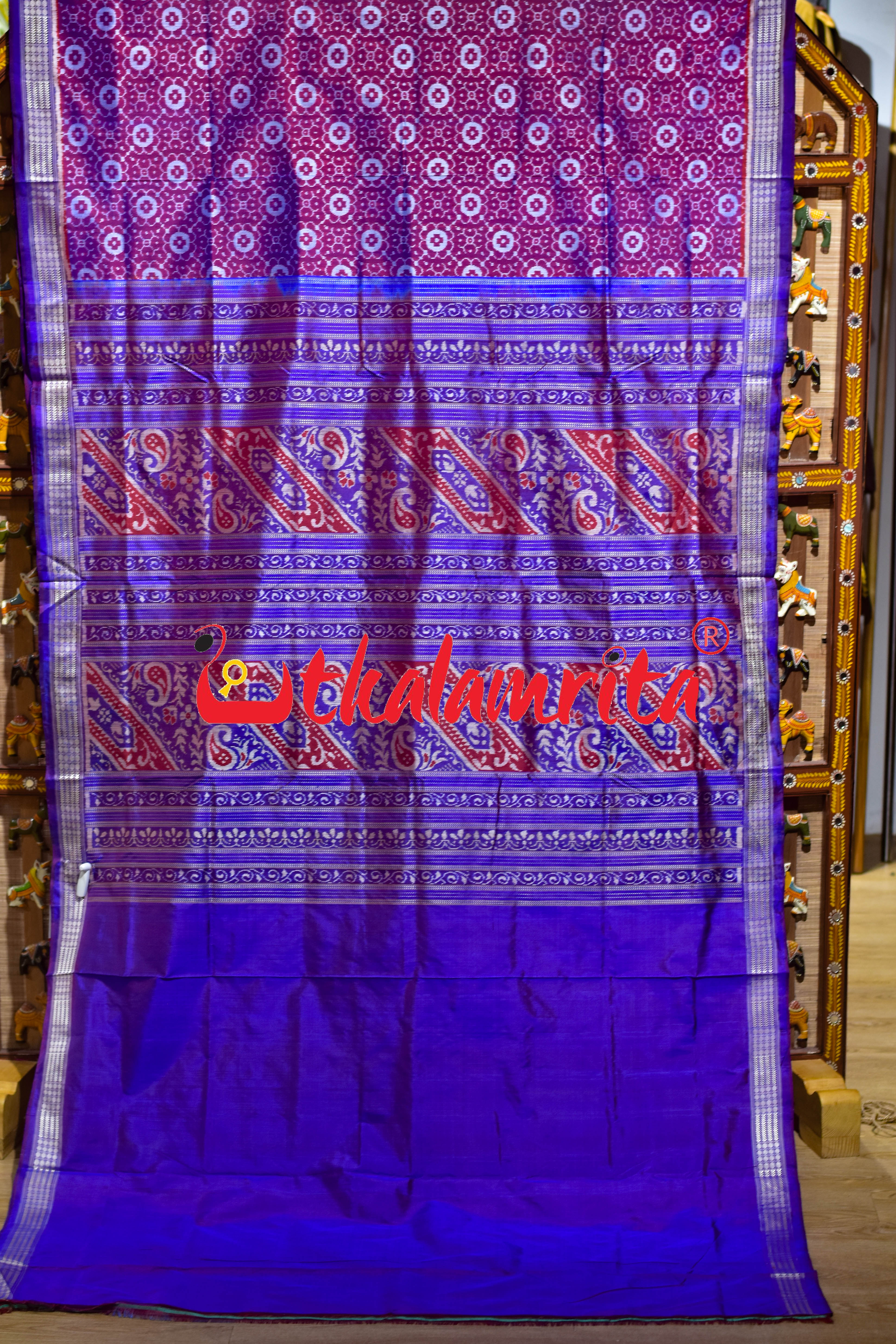 Magenta Blue Sambalpuri Bandha Silk Saree