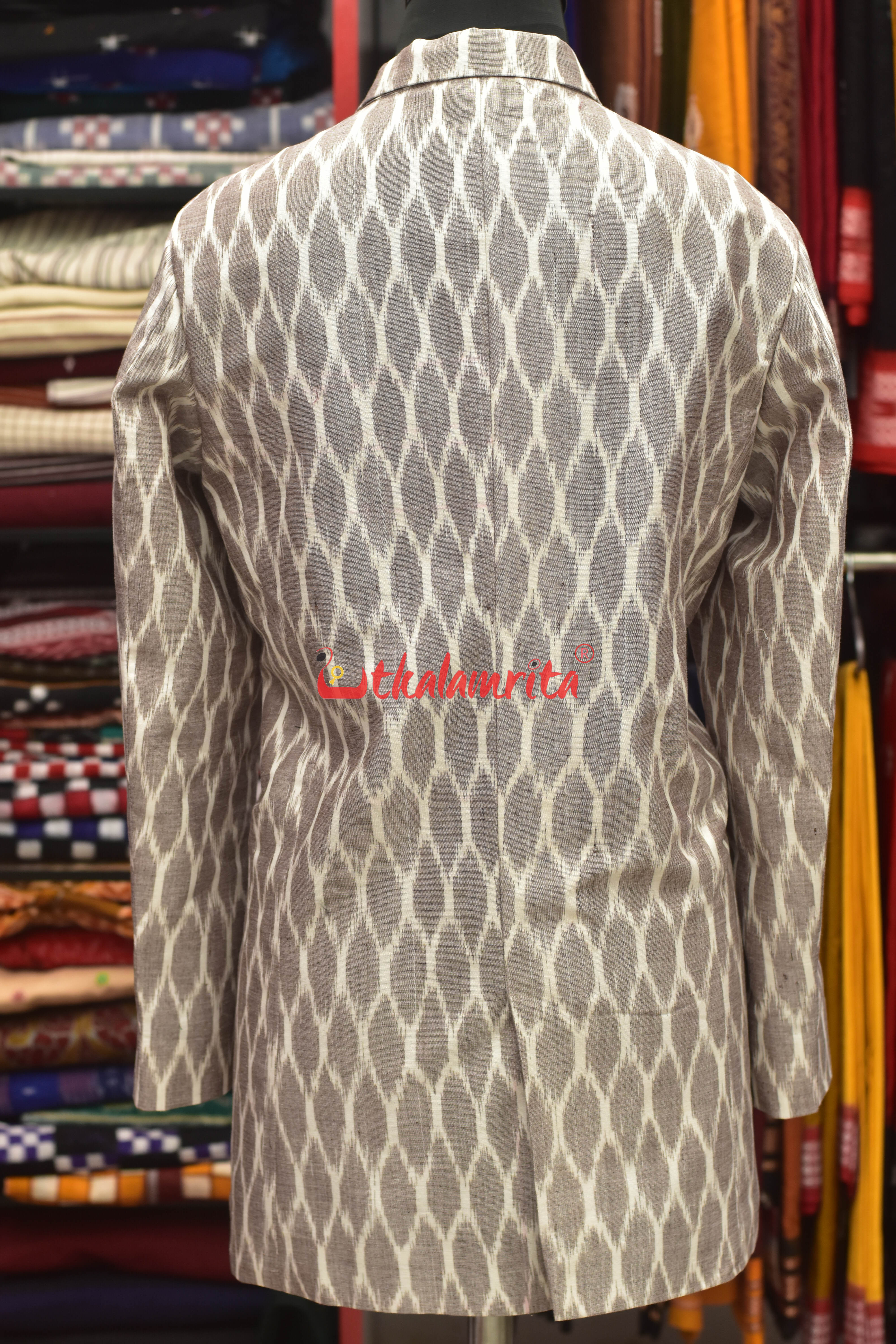 White Vintage Clone With Brown (Ladies' Long Blazer)