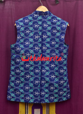 Royal Blue With Doll Flower Bandha Cotton (Men's Jacket)