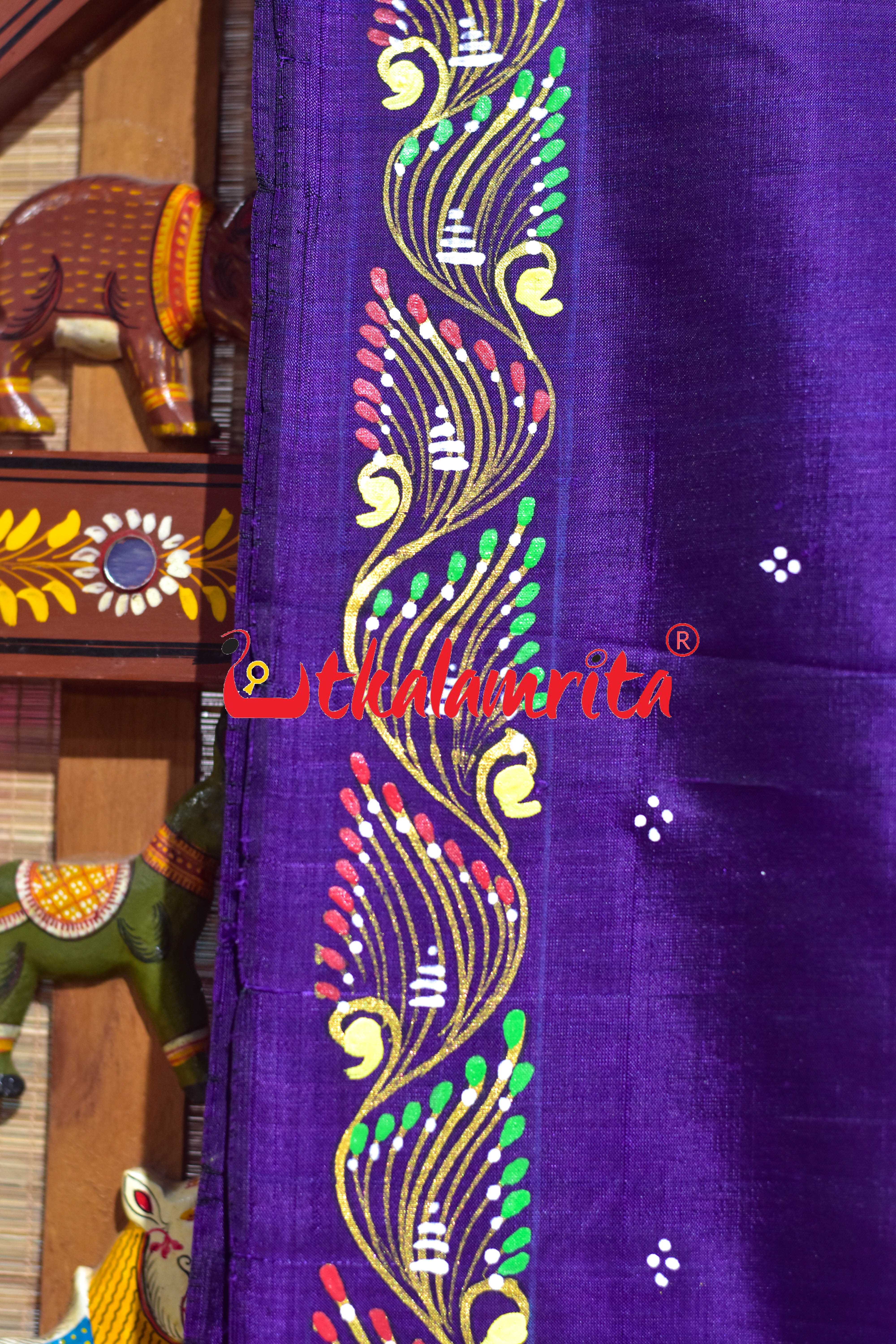 Purple Rasa Pattachitra Silk Saree