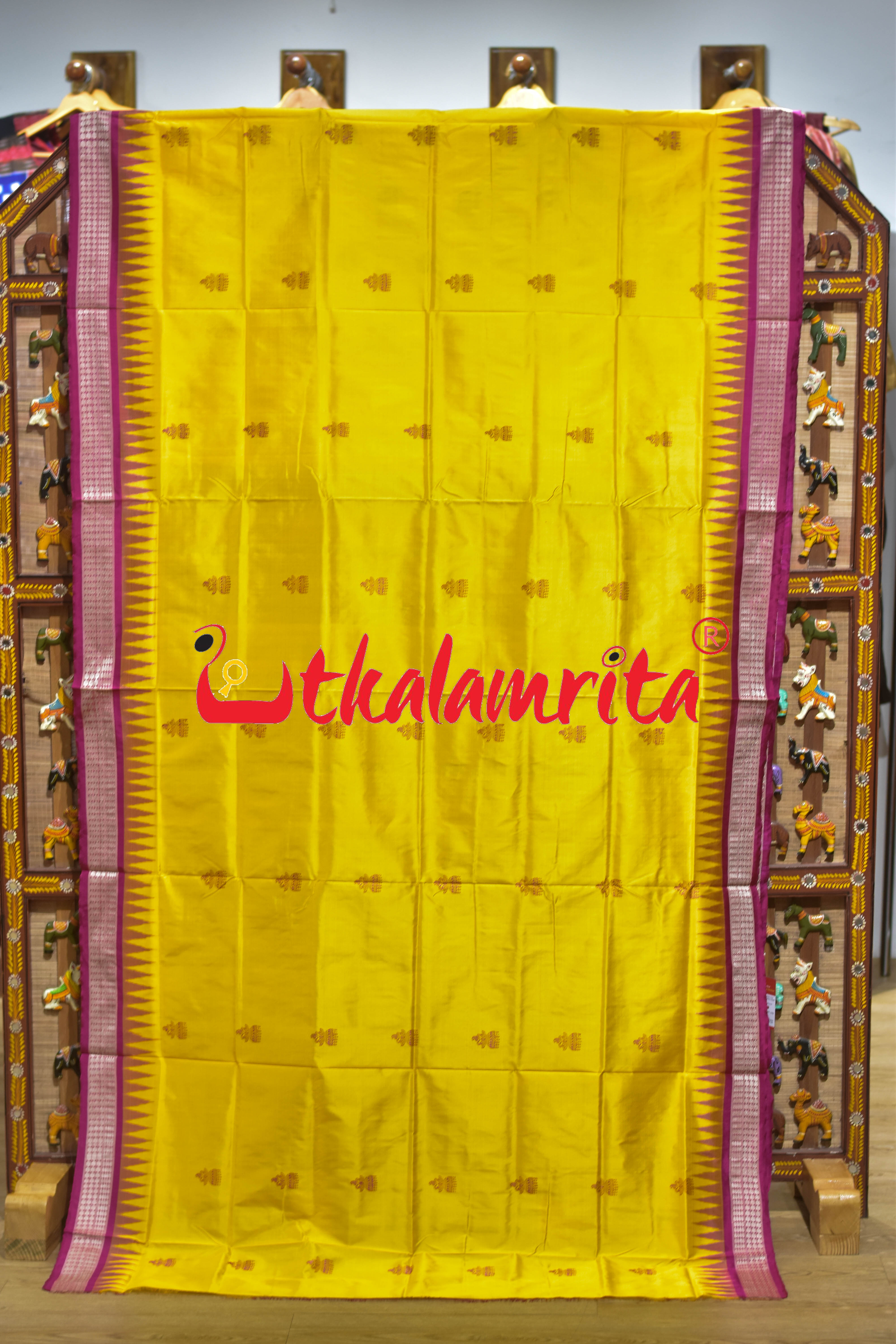 Yellow Rani Jhumka Bomkai Silk Saree
