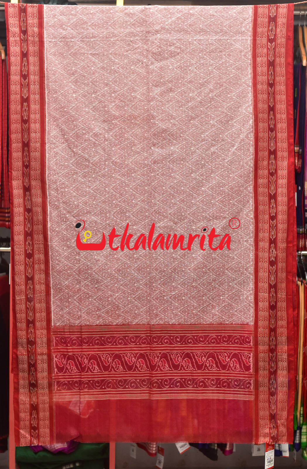 Pink Red Sambalpuri Fish Border (Dupatta)