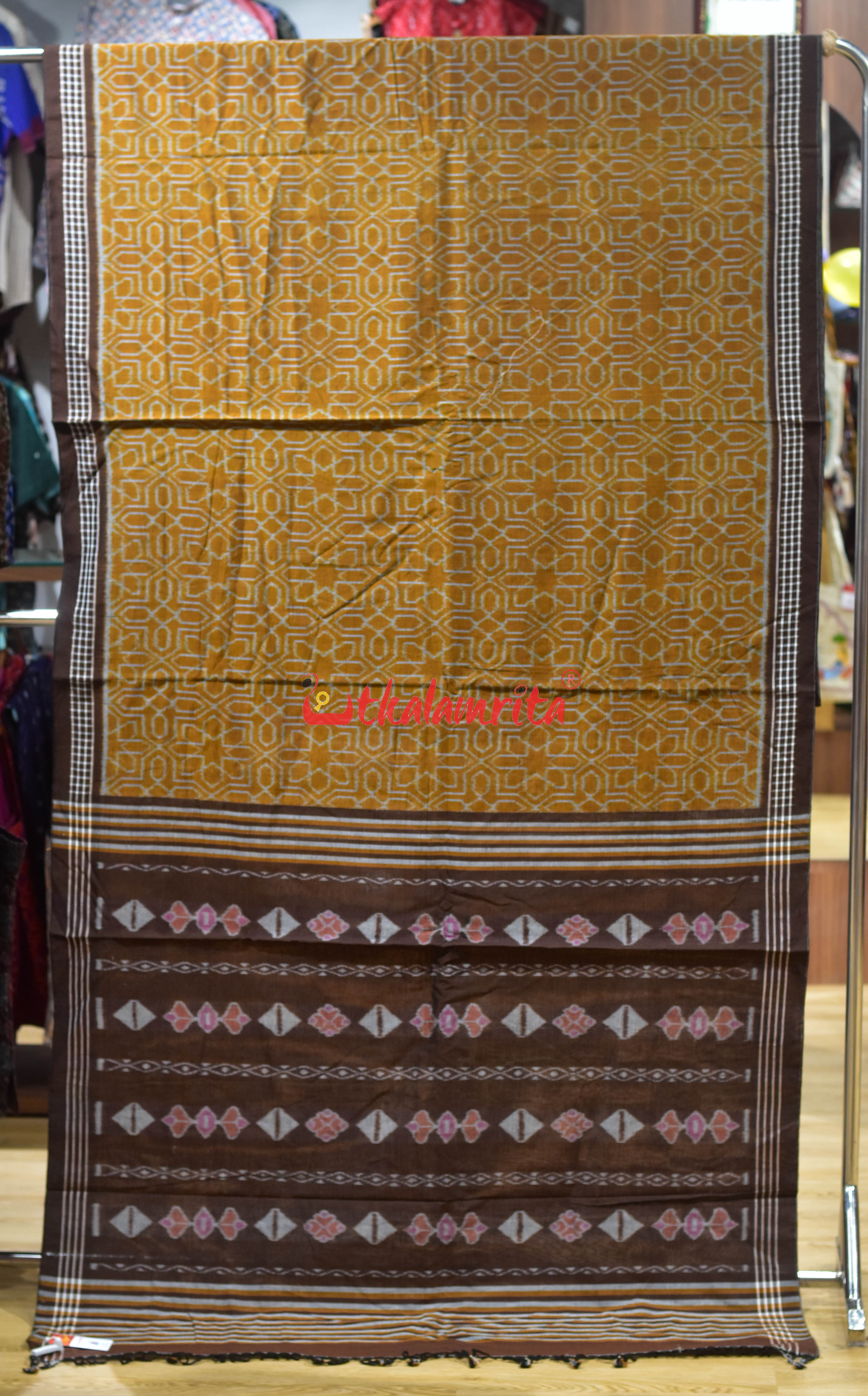Brown Mandala Art Khandua Cotton Saree
