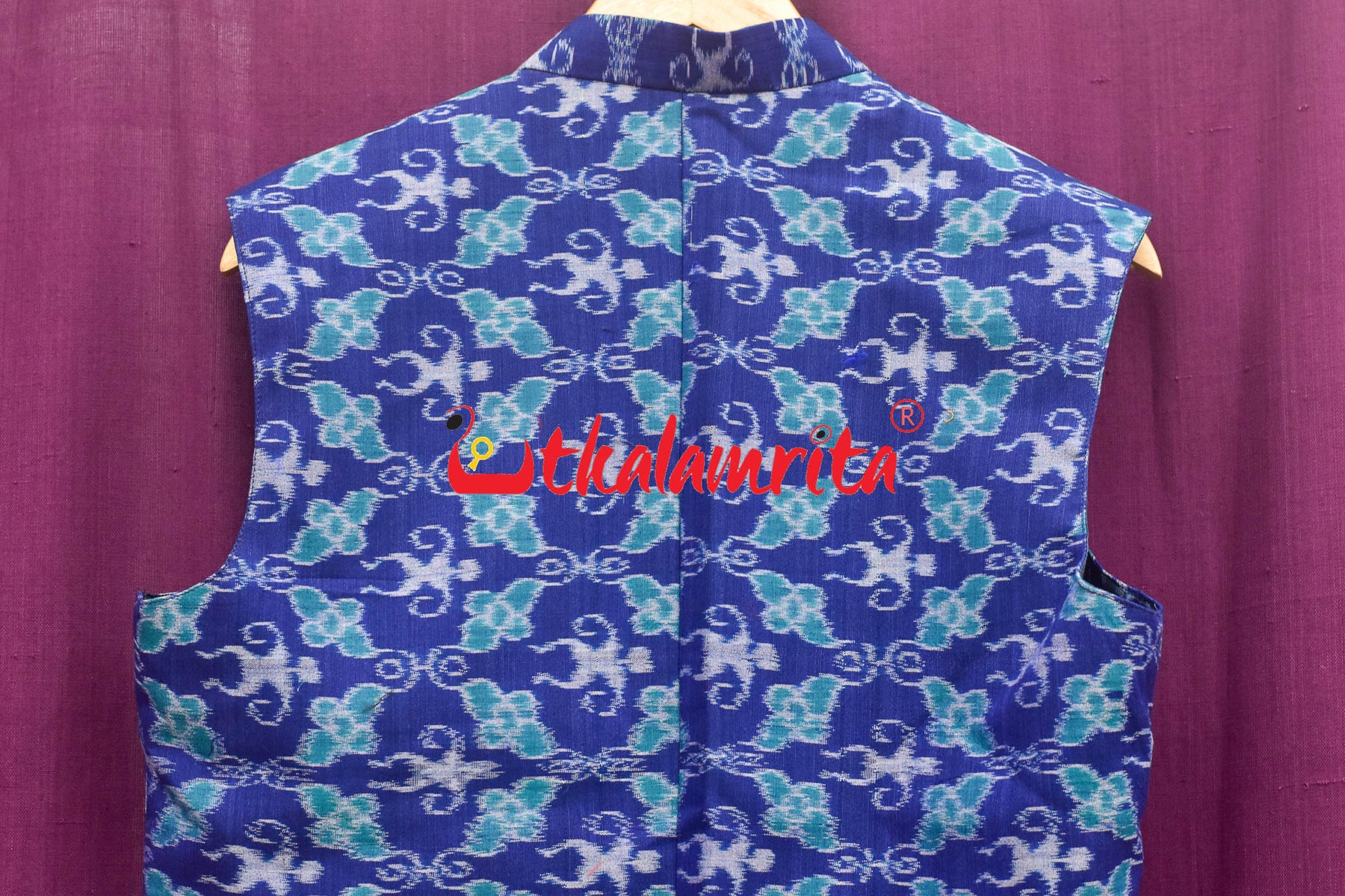 Royal Blue With Doll Flower Bandha Cotton (Men's Jacket)