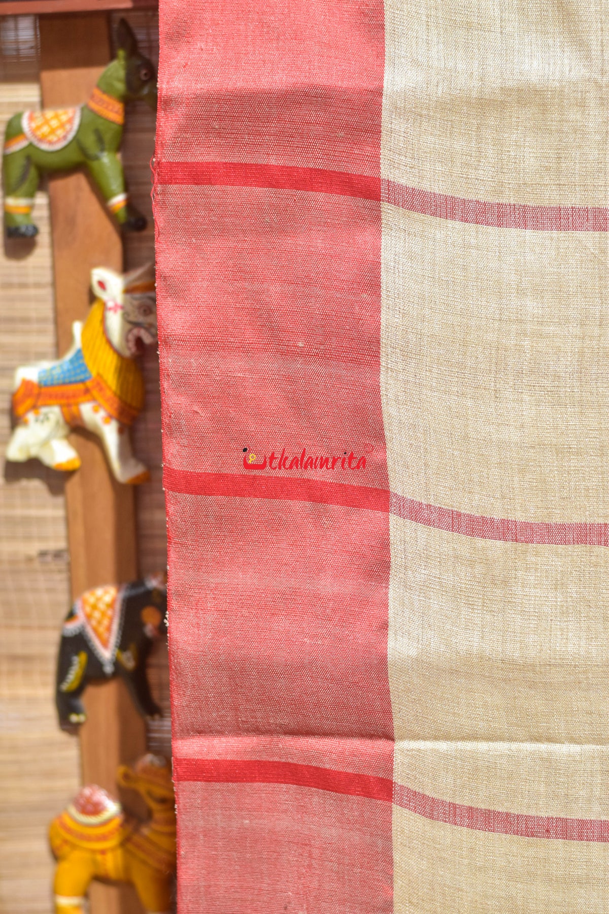 Big Check Red Santhal Tussar Saree