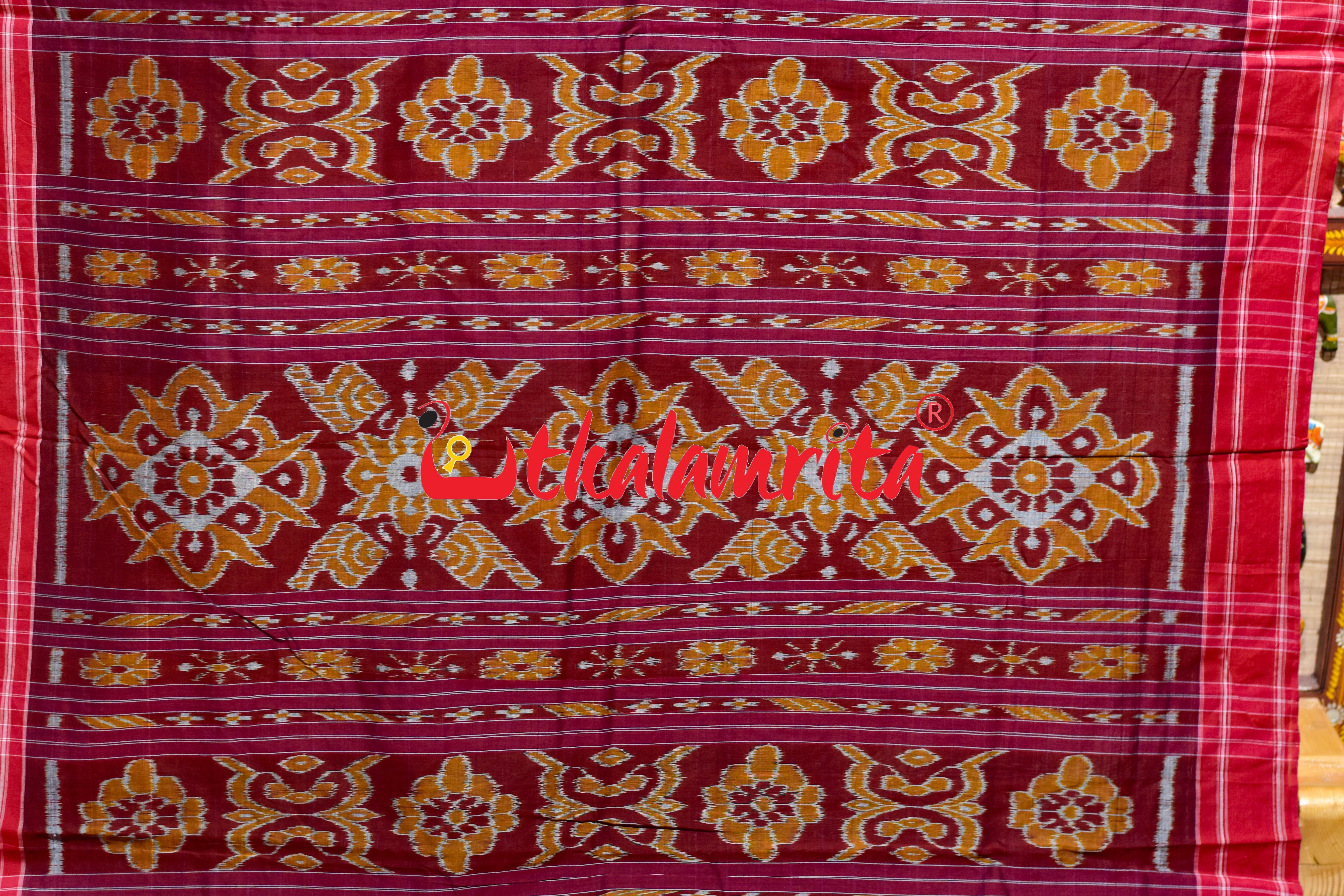 Black Red Parijata Khandua Cotton Saree