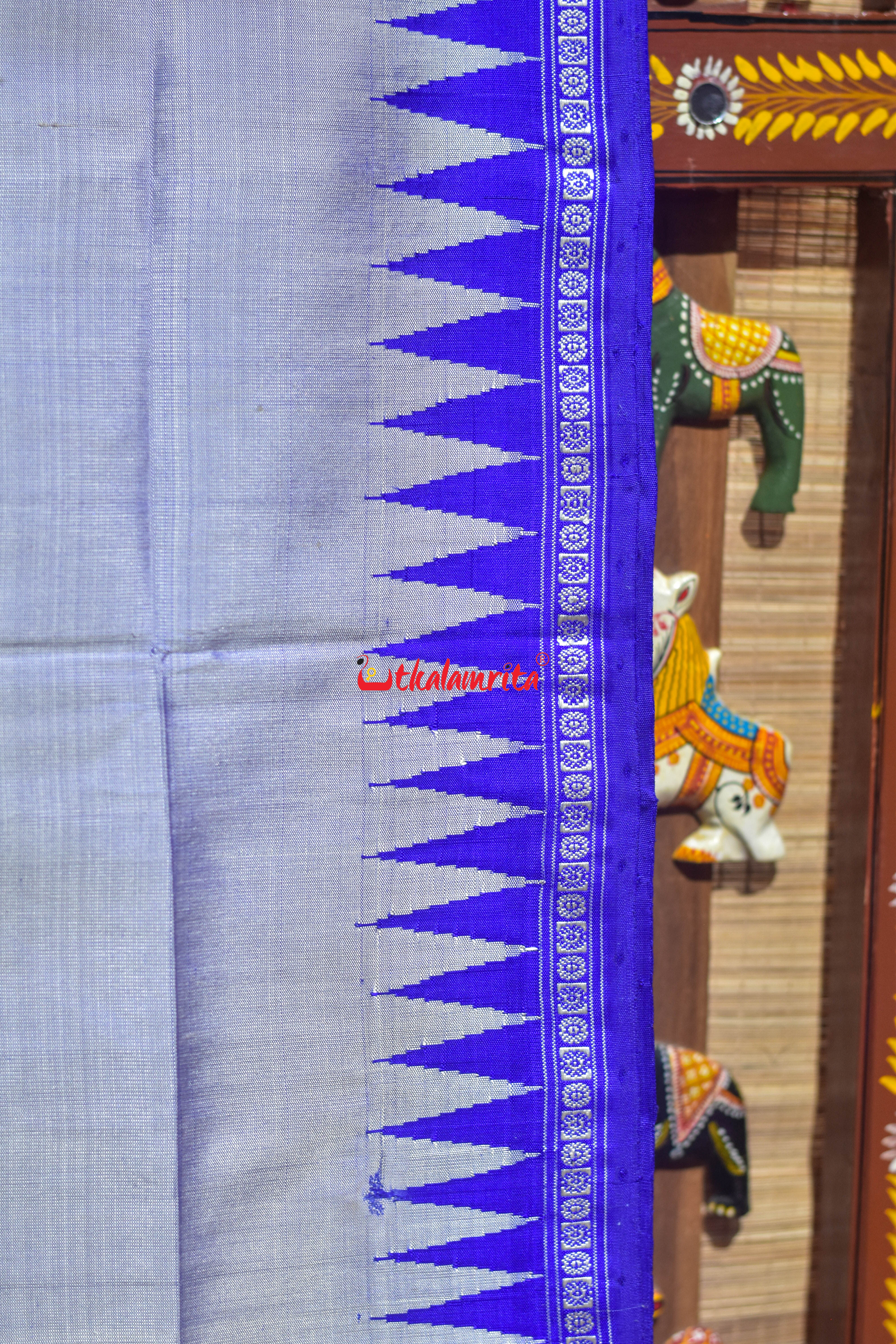 Soft Pastel Blue Single Anchal Berhampuri Silk Saree