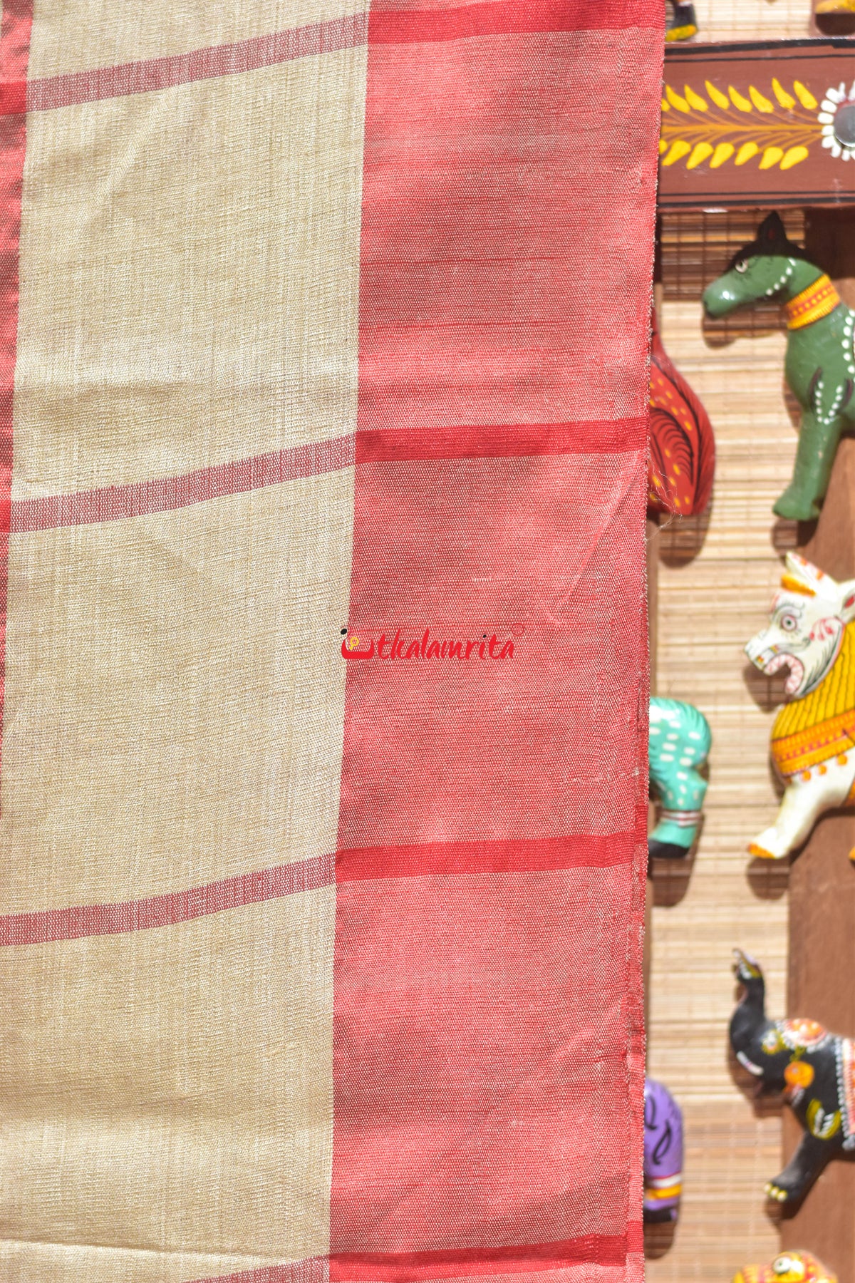Big Check Red Santhal Tussar Saree