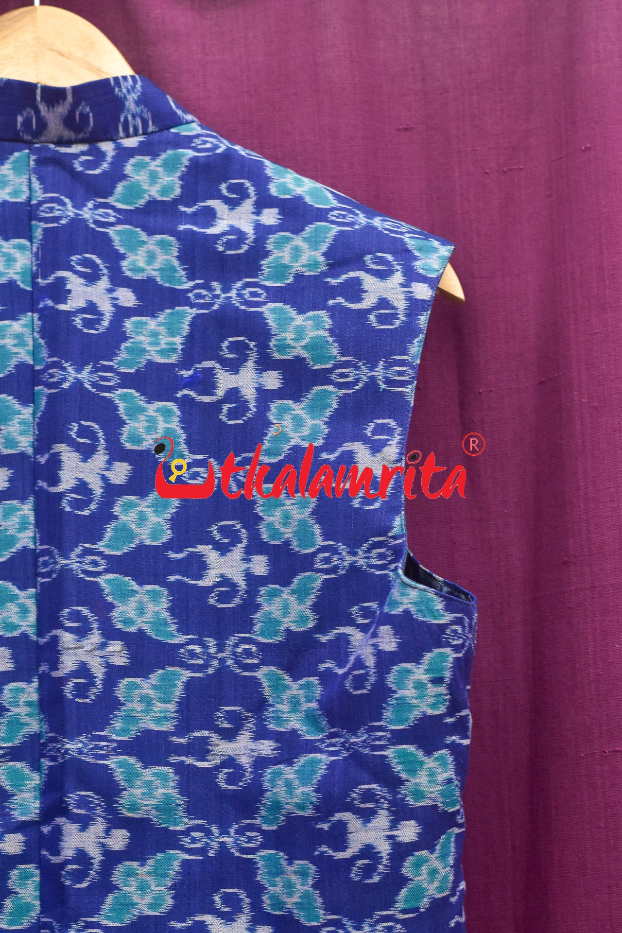 Royal Blue With Doll Flower Bandha Cotton (Men's Jacket)