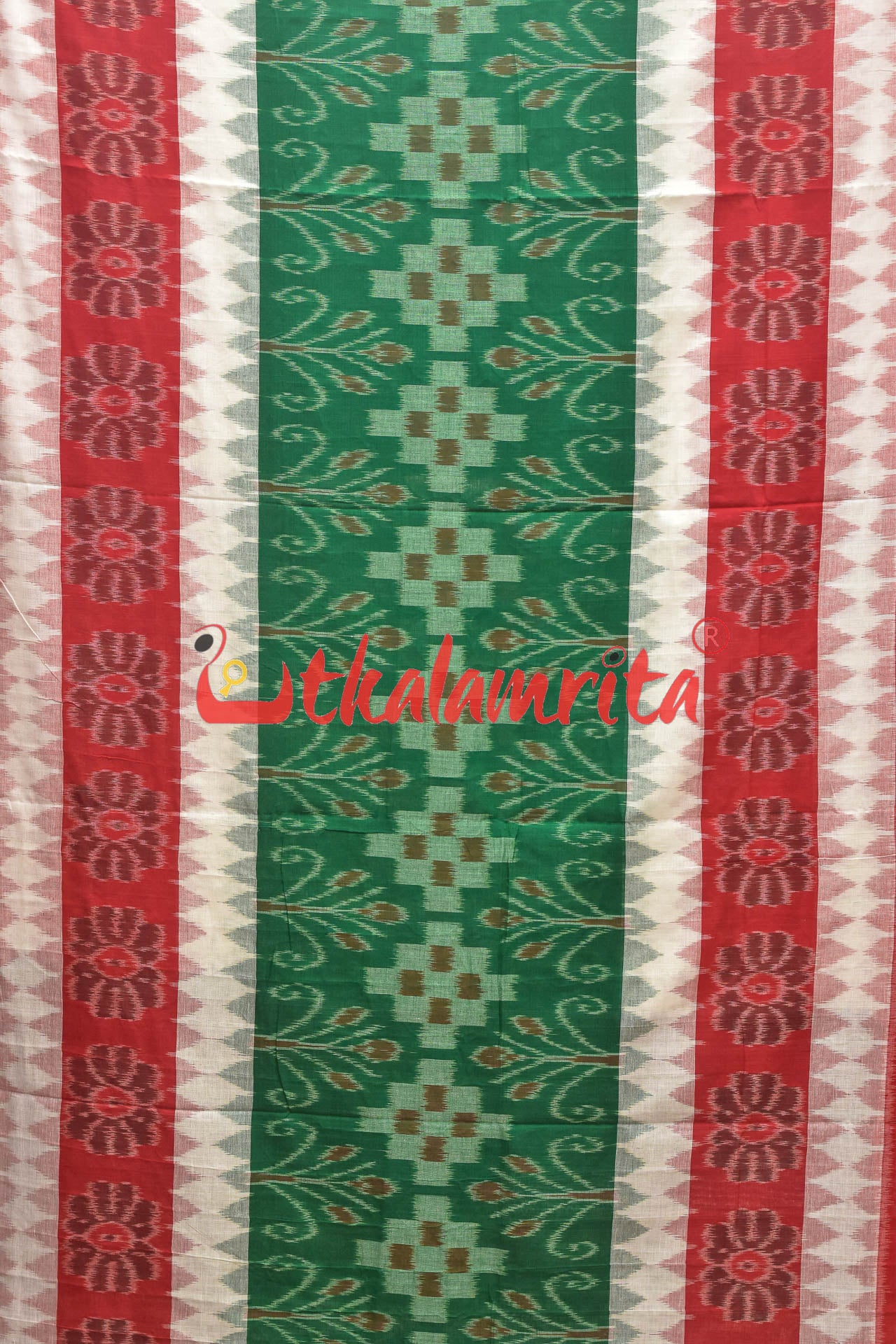 Green and Red Bandha Khandua Cotton Saree