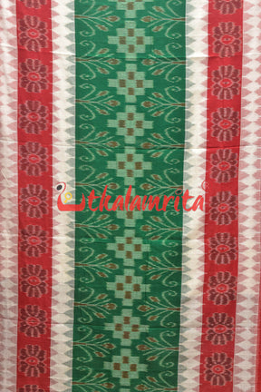 Green and Red Bandha Khandua Cotton Saree