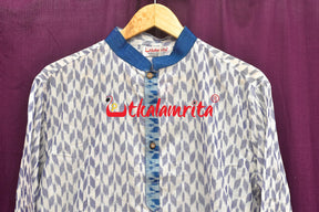 White Thikiri Sambalpuri Cotton (Mens Half Kurta)