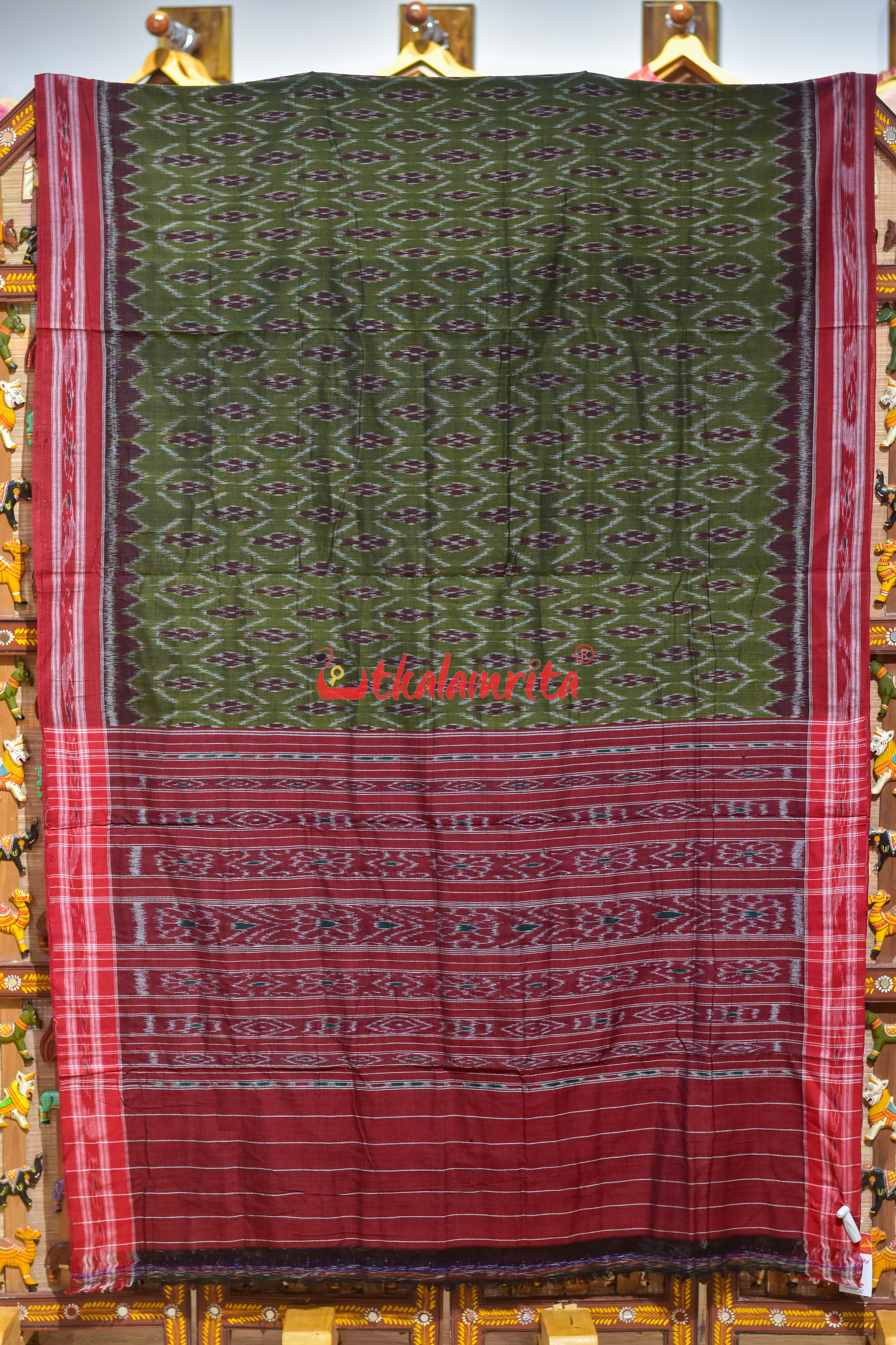 Mehendi Green Kothi Pasapali Khandua Cotton Saree