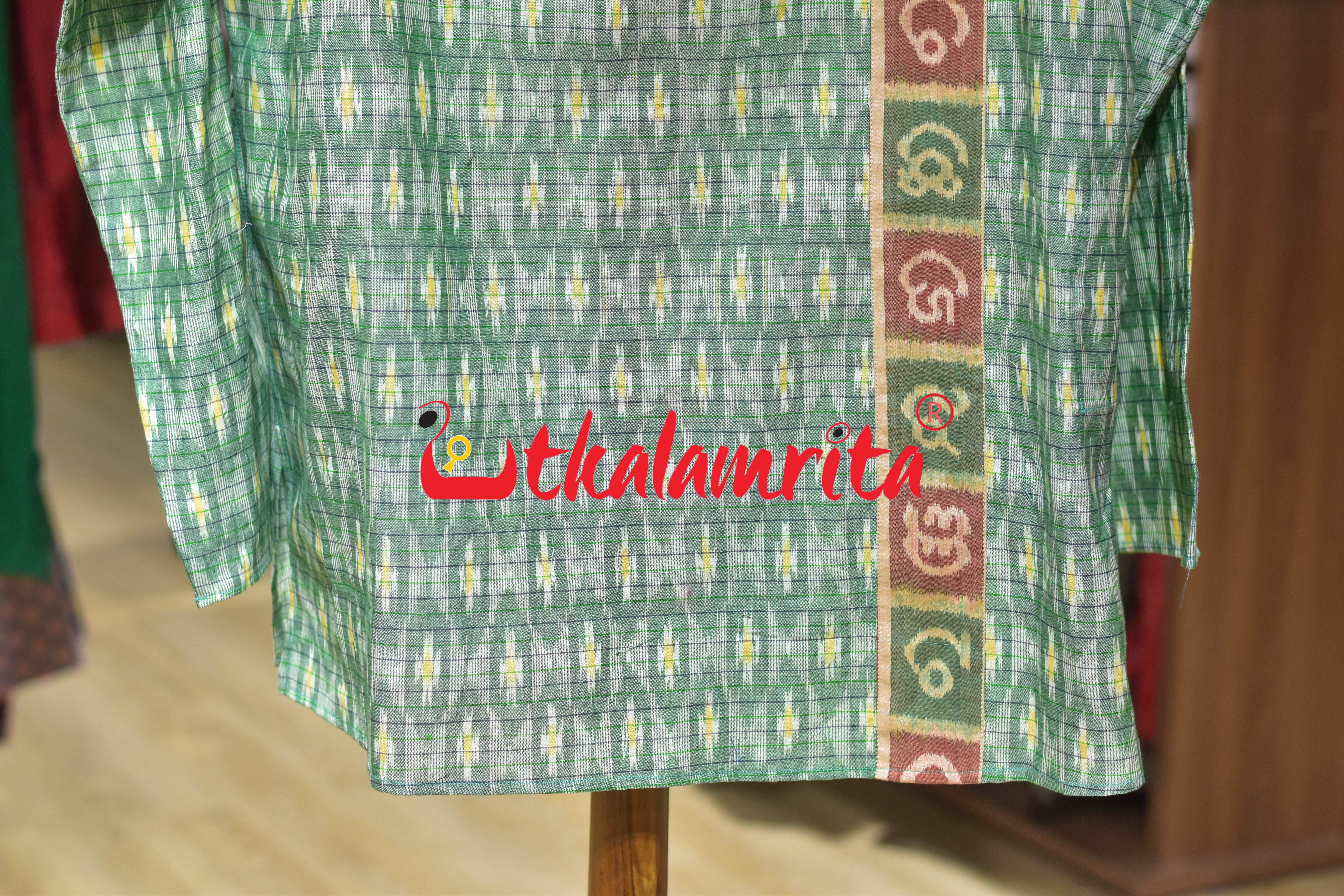 Green Checks Star Odia Letters (Men's Asymmetric Short kurta)