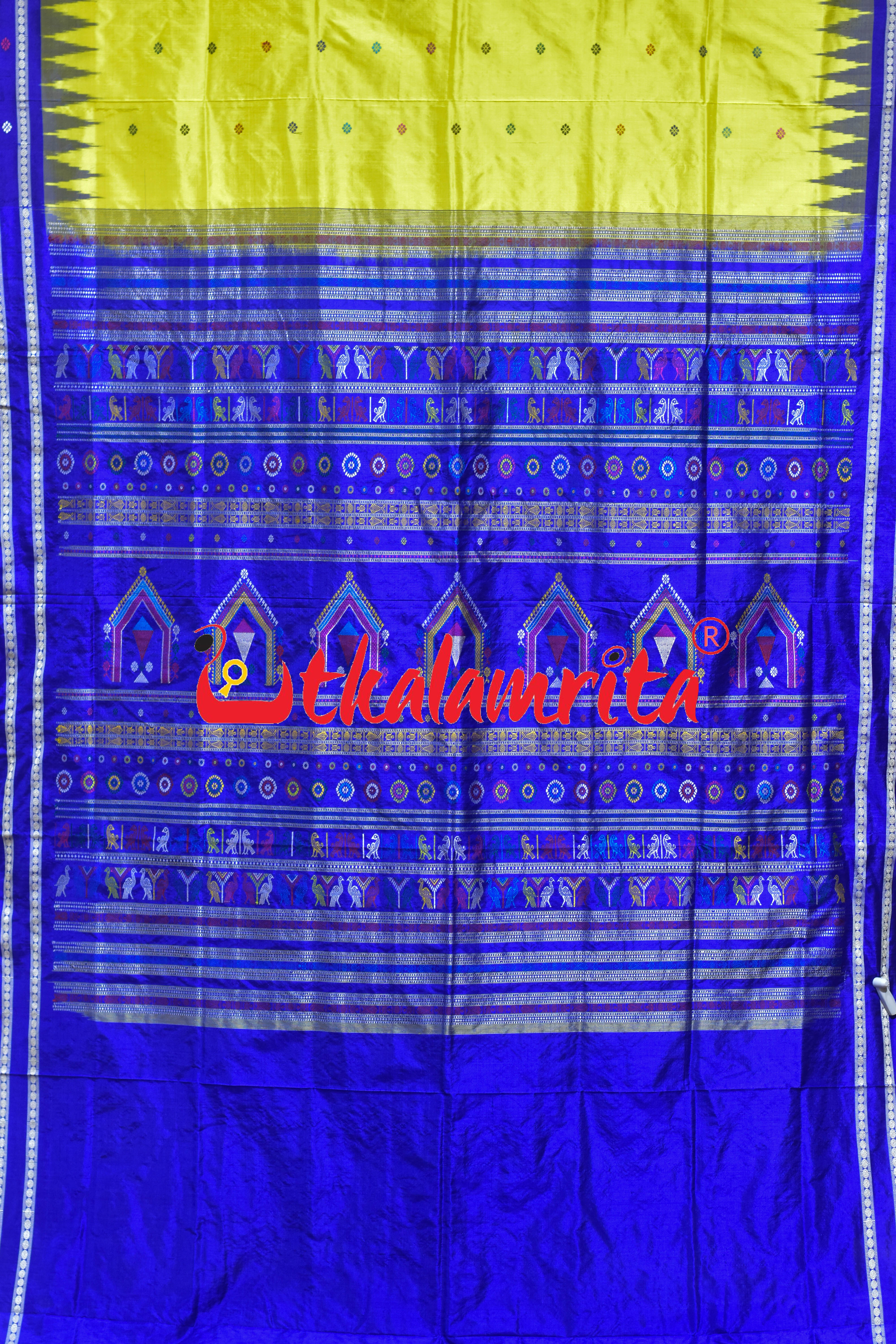 Dolabedi Yellow Blue Bomkai Silk Saree
