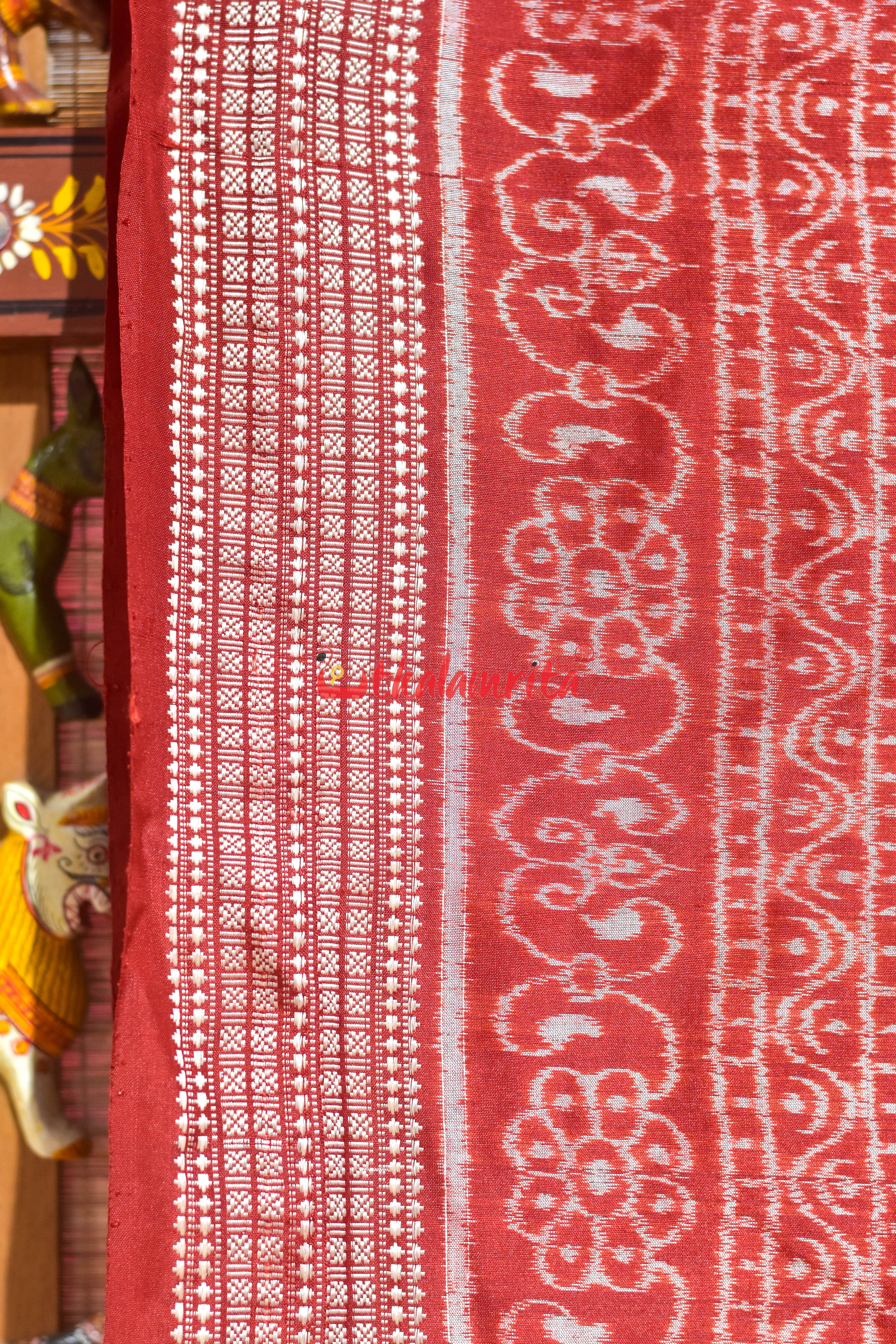 Maroon Laxmi Shree Yantra Sambalpuri Silk Saree