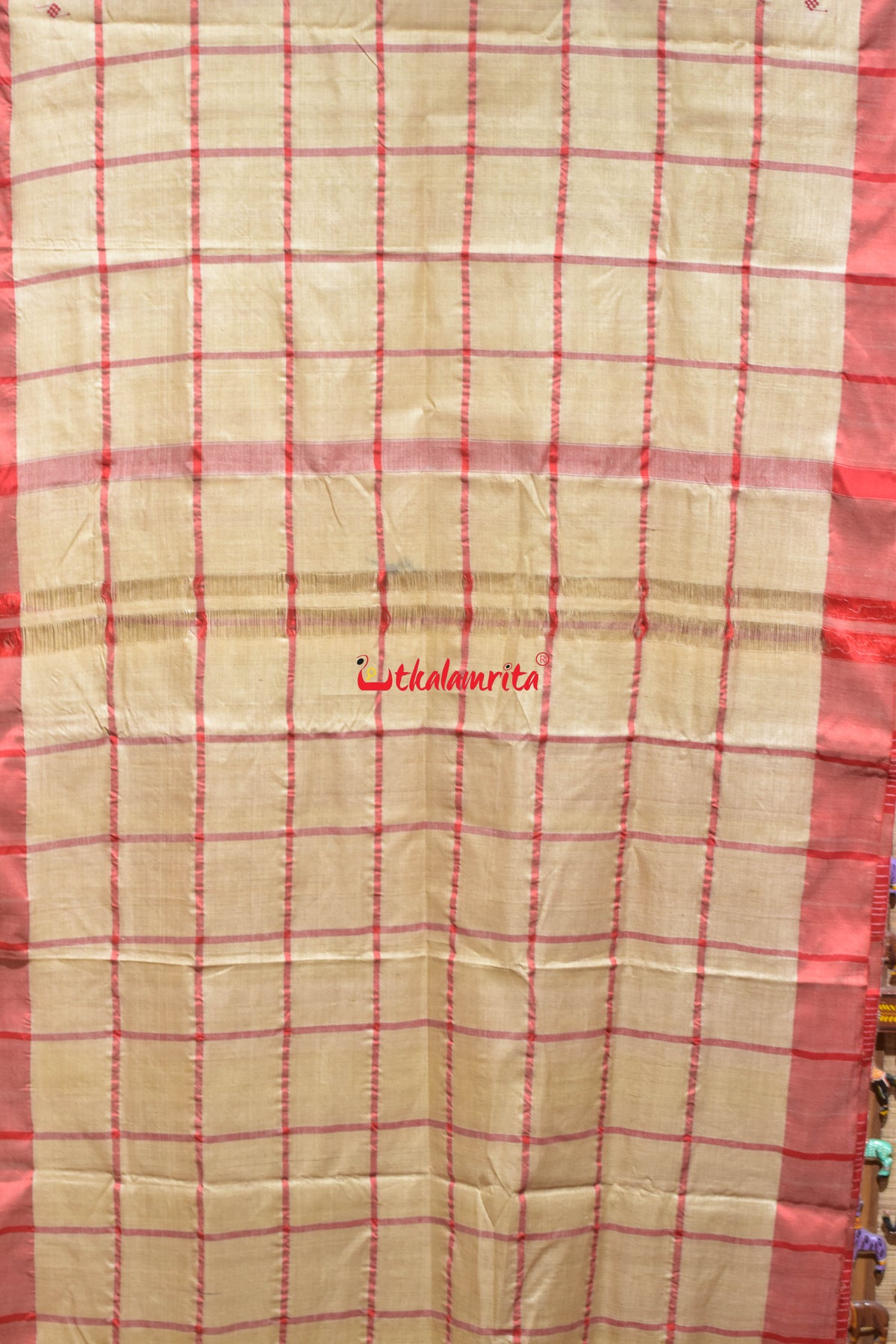 Big Check Red Santhal Tussar Saree