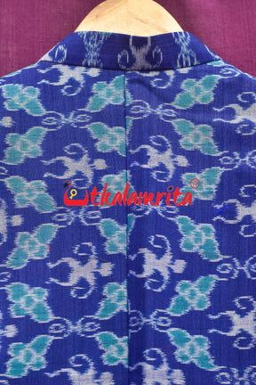 Royal Blue With Doll Flower Bandha Cotton (Men's Jacket)