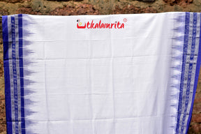 White Blue Kumbha Border Cotton Saree