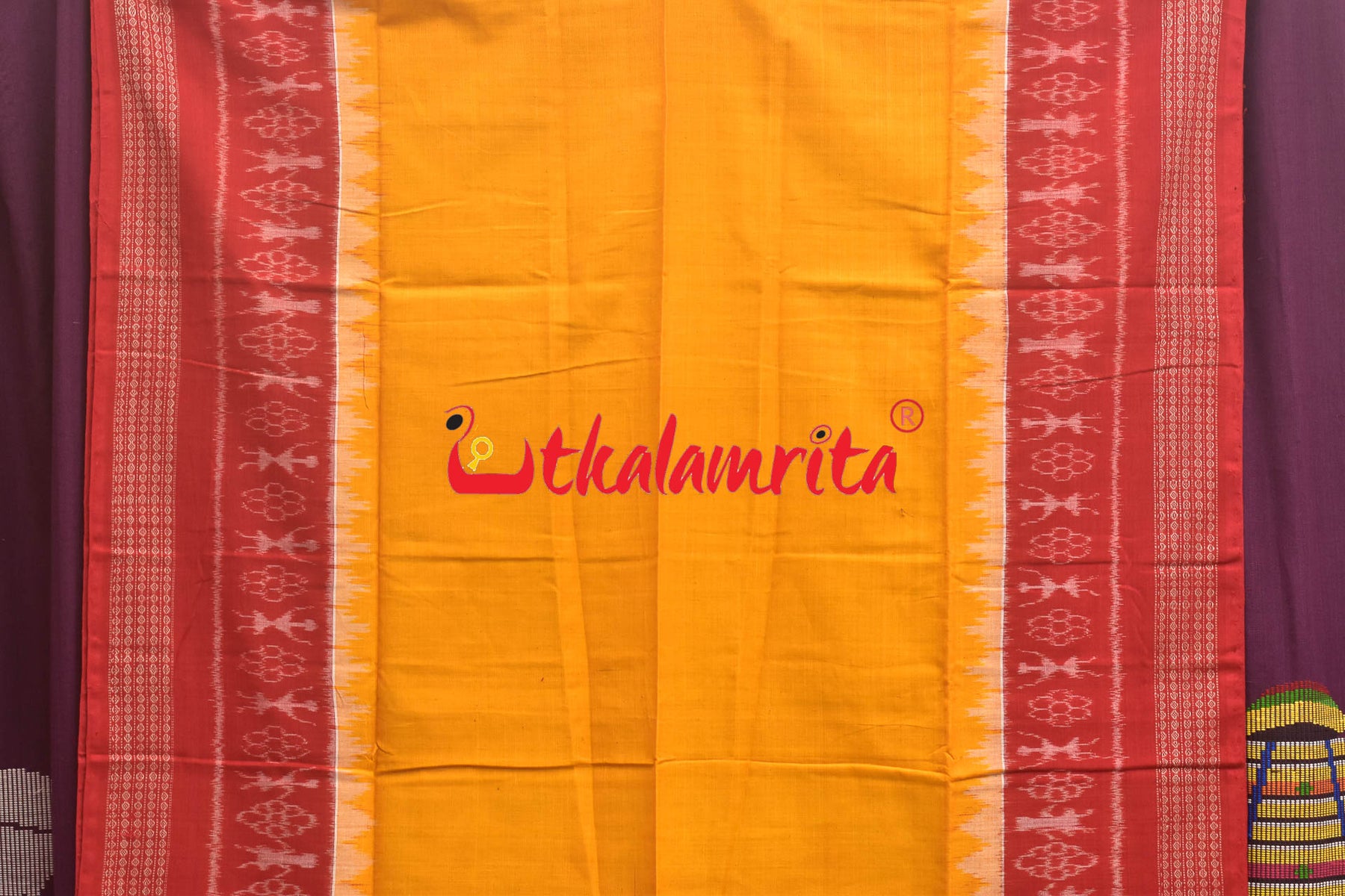 Red Yellow Mayurapucha Sambalpuri Dress Set