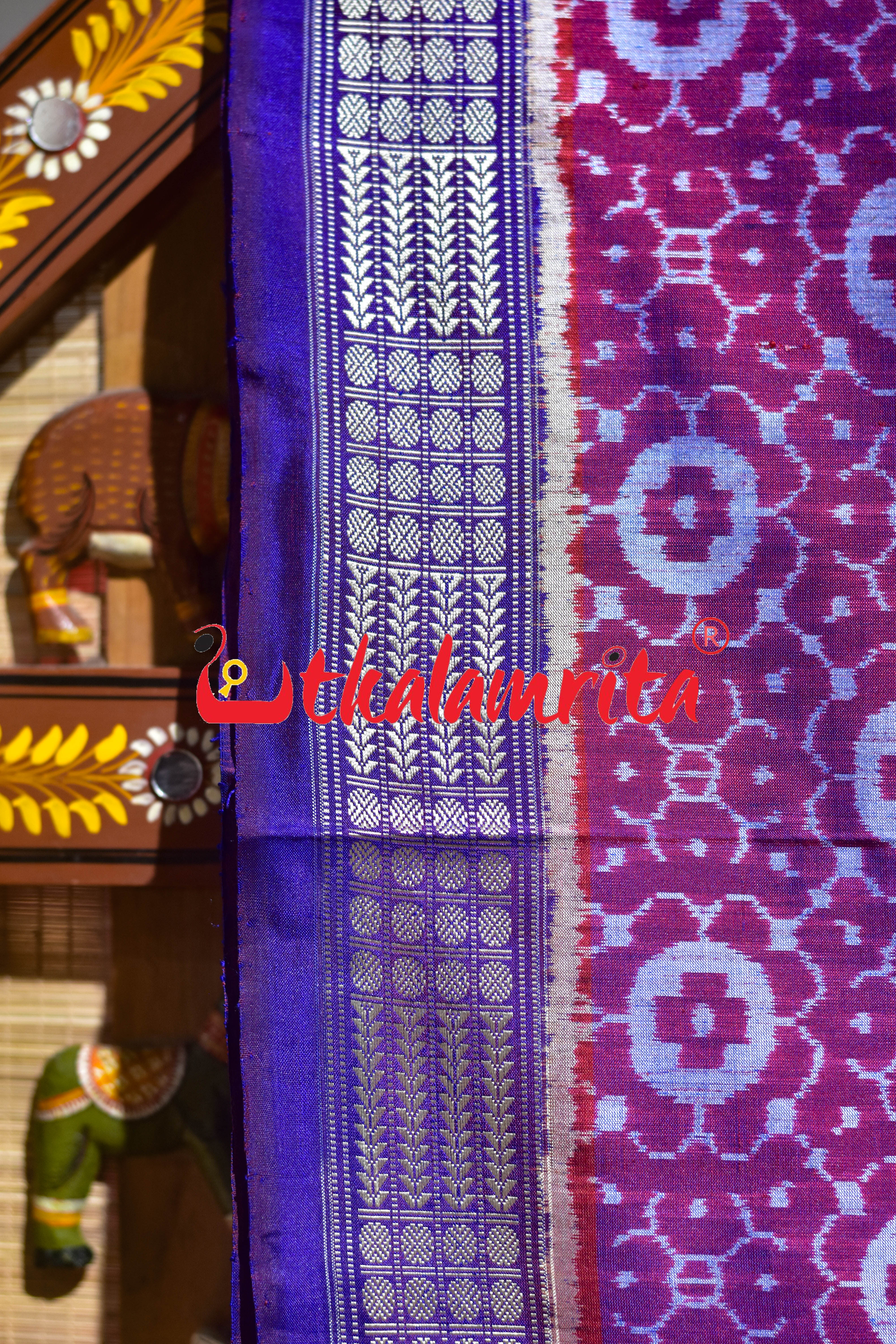 Magenta Blue Sambalpuri Bandha Silk Saree