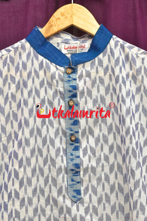 White Thikiri Sambalpuri Cotton (Mens Half Kurta)