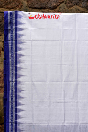 White Blue Kumbha Border Cotton Saree