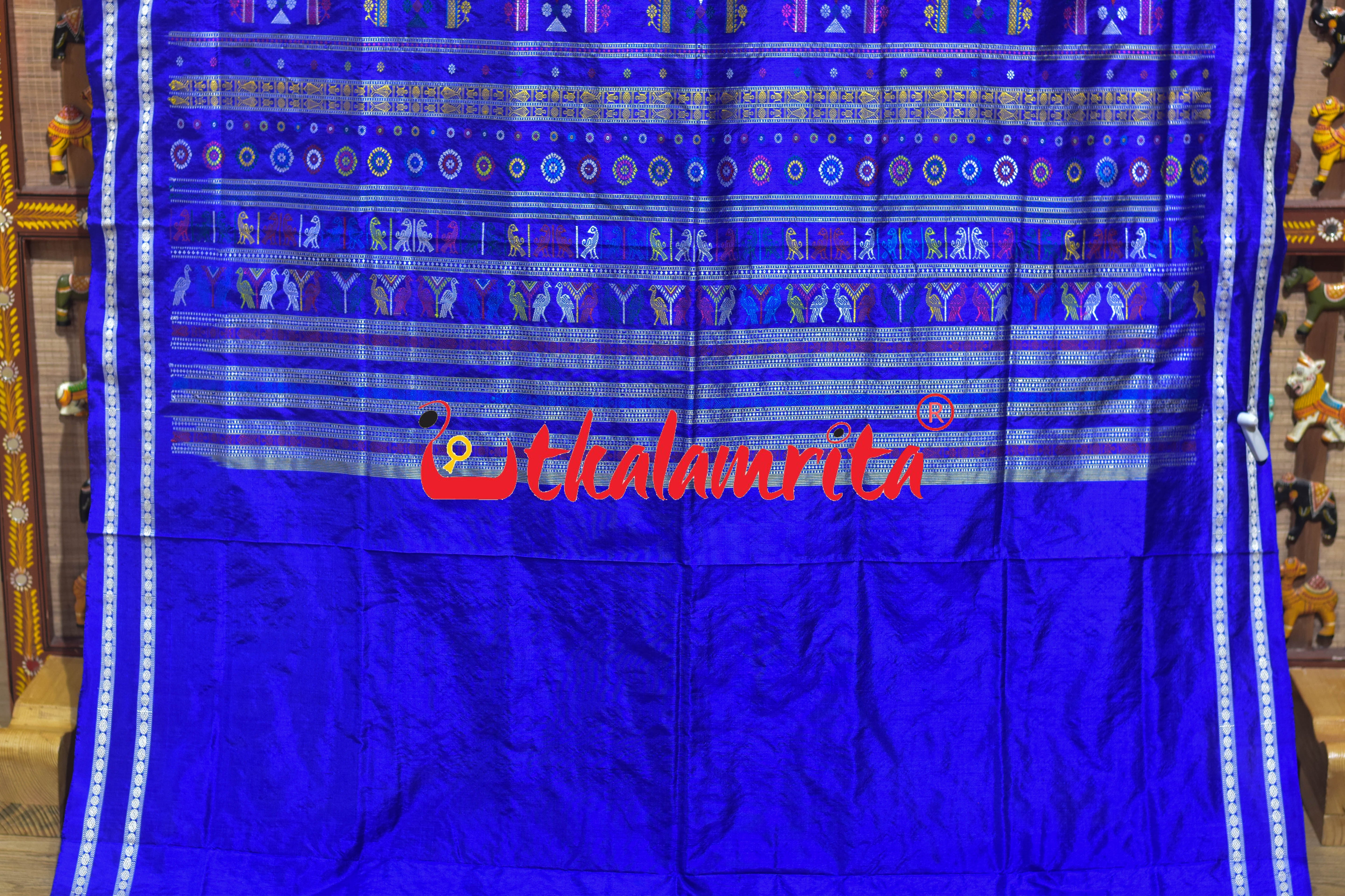 Dolabedi Yellow Blue Bomkai Silk Saree