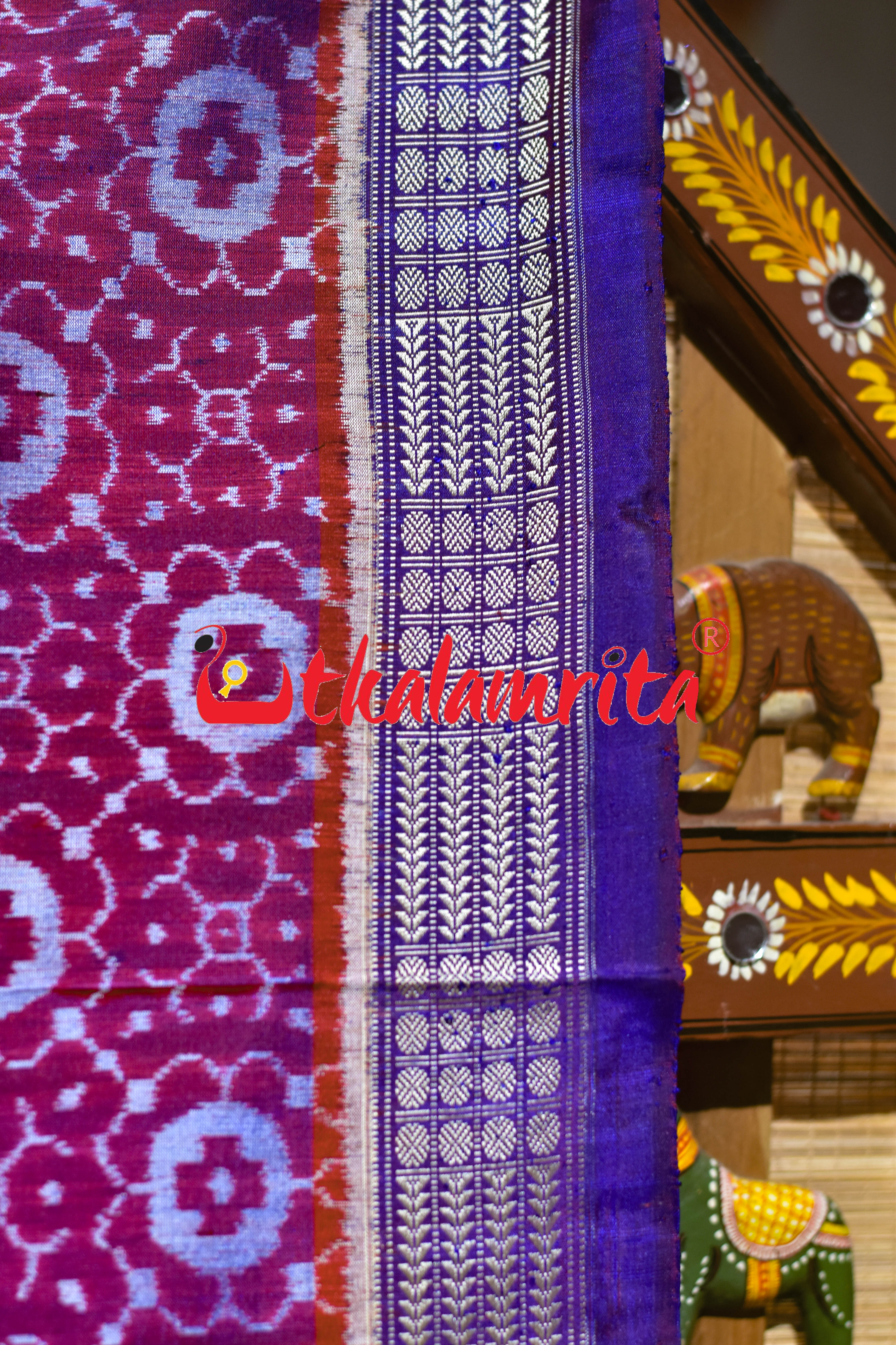 Magenta Blue Sambalpuri Bandha Silk Saree