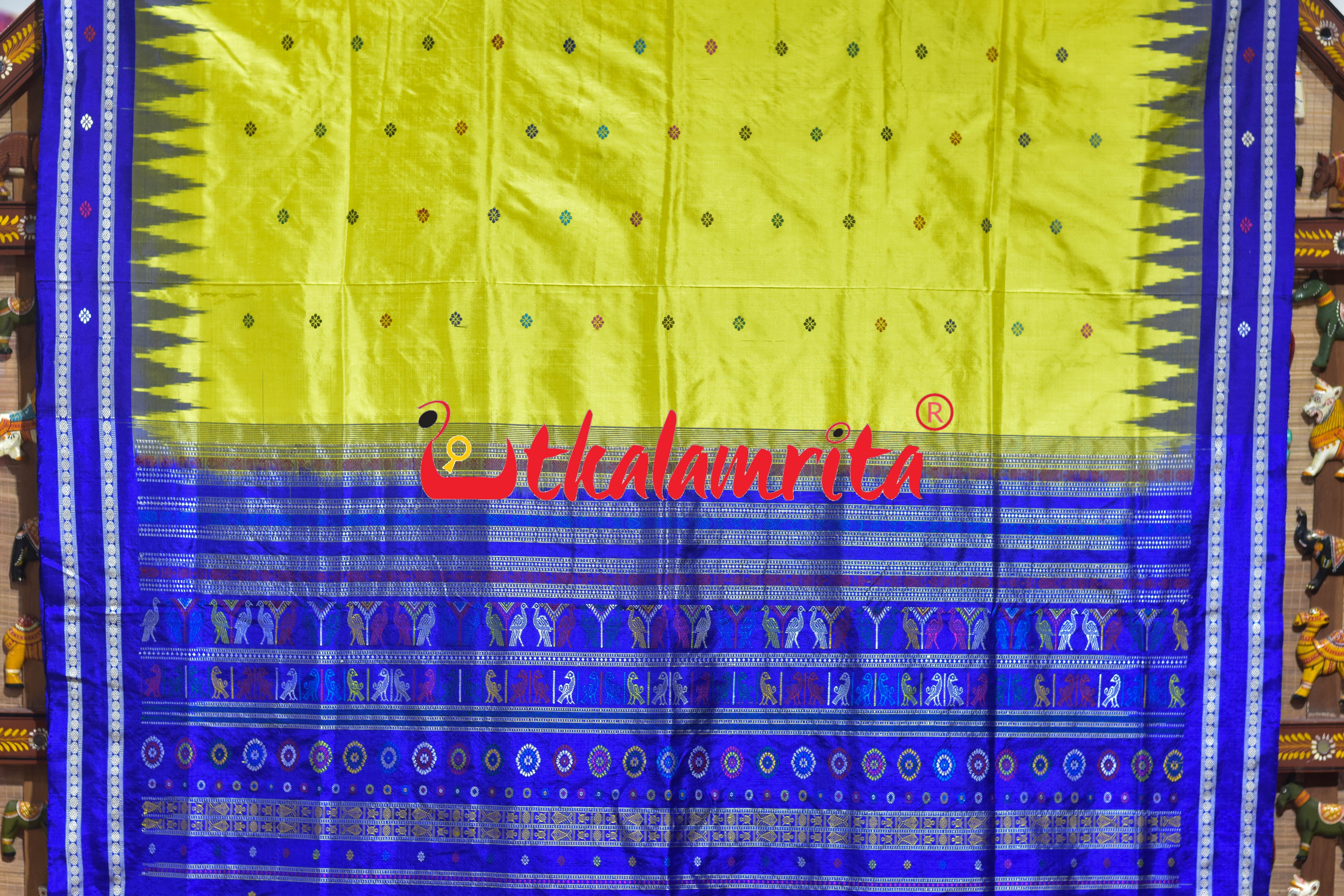 Dolabedi Yellow Blue Bomkai Silk Saree
