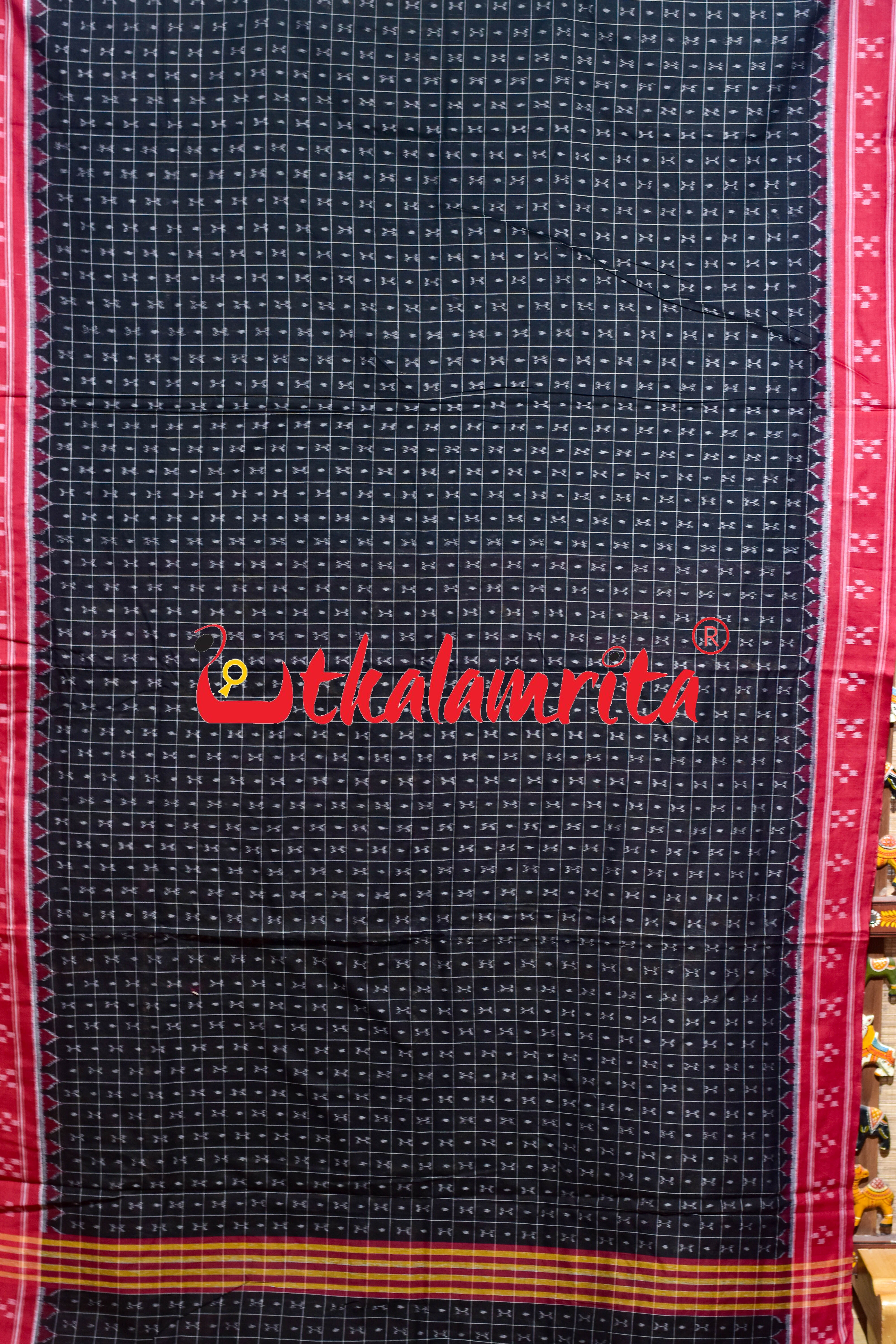 Black Red Parijata Khandua Cotton Saree