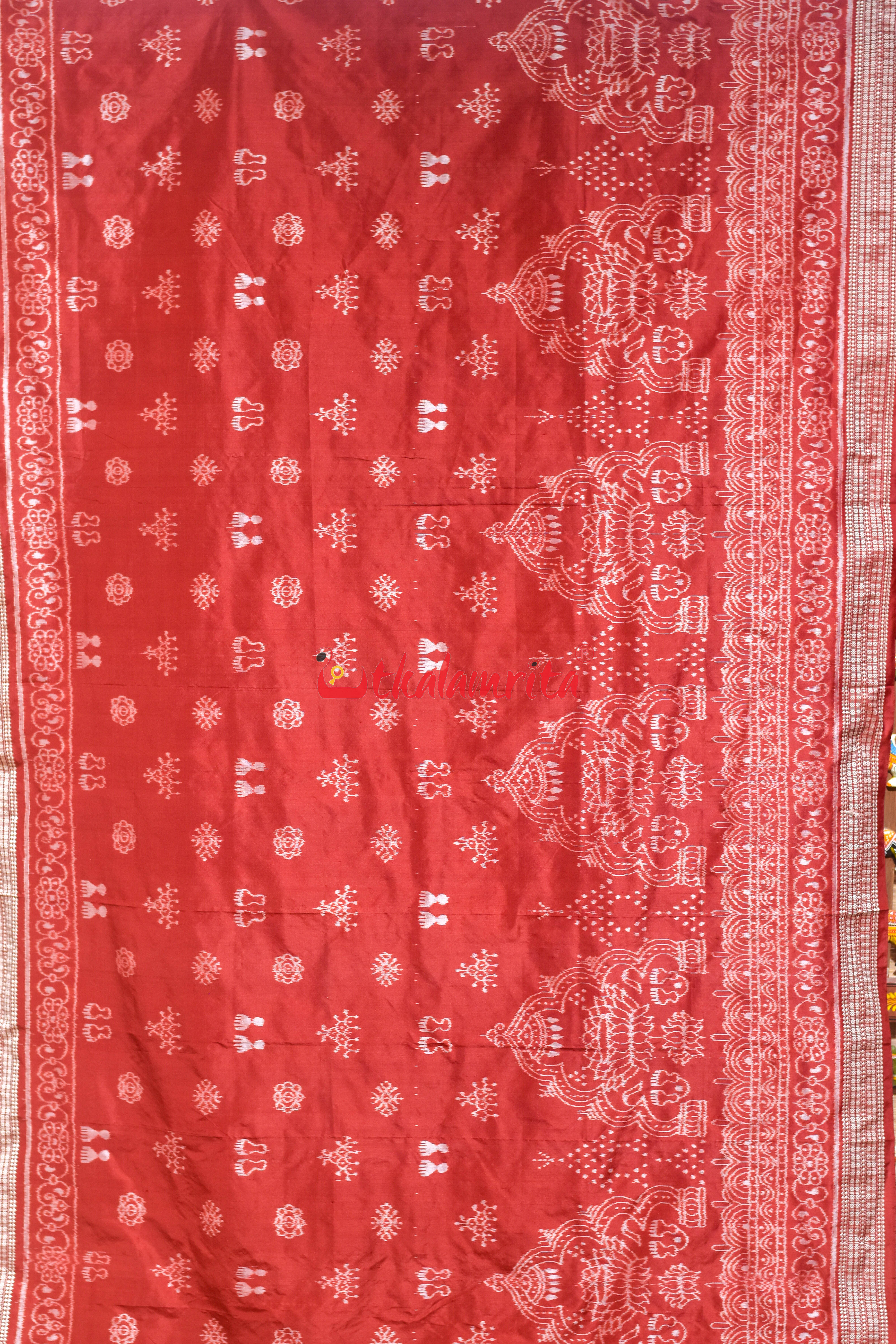 Maroon Laxmi Shree Yantra Sambalpuri Silk Saree