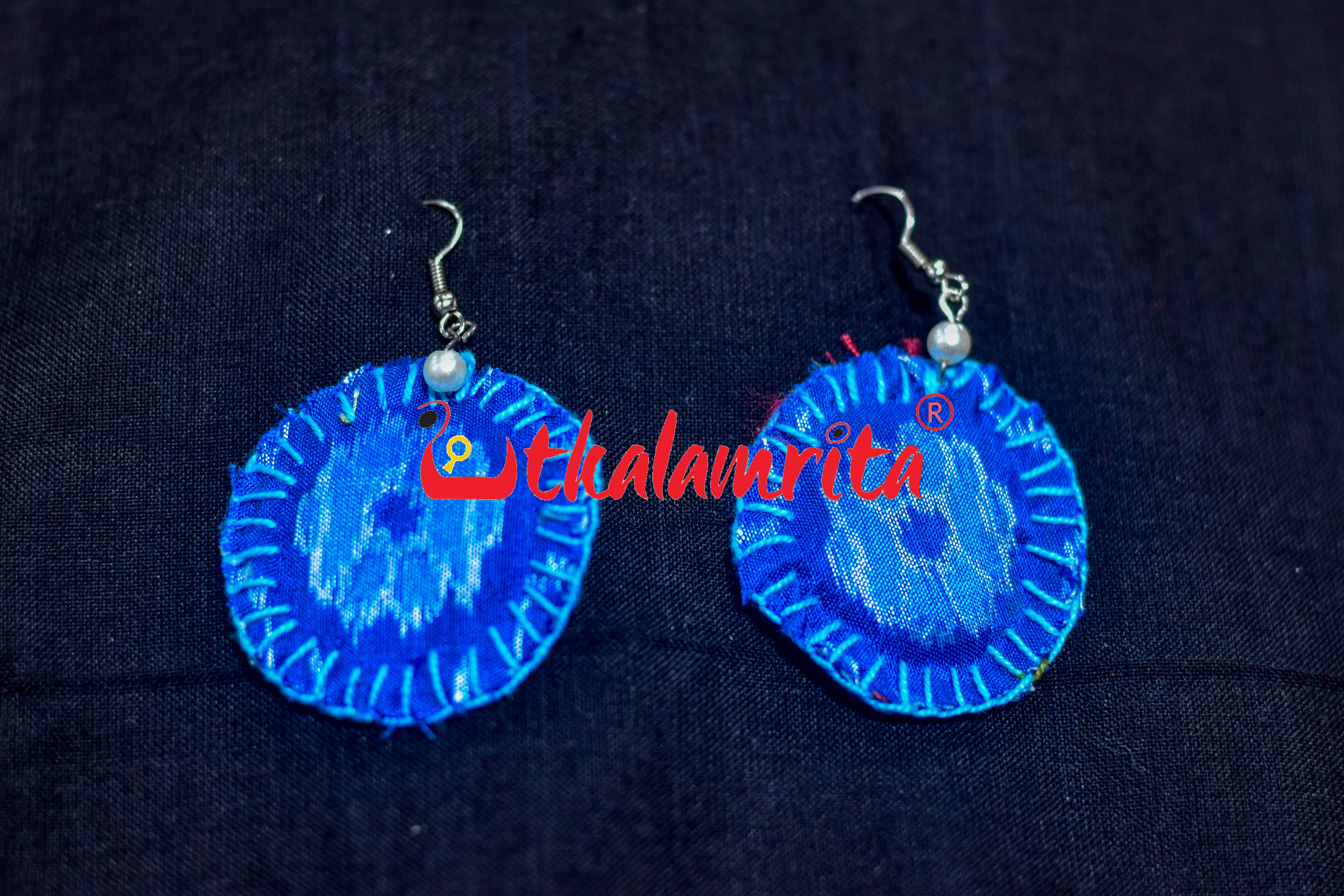Blue Silk Round Earrings