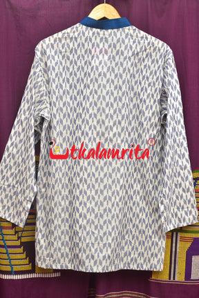 White Thikiri Sambalpuri Cotton (Mens Half Kurta)