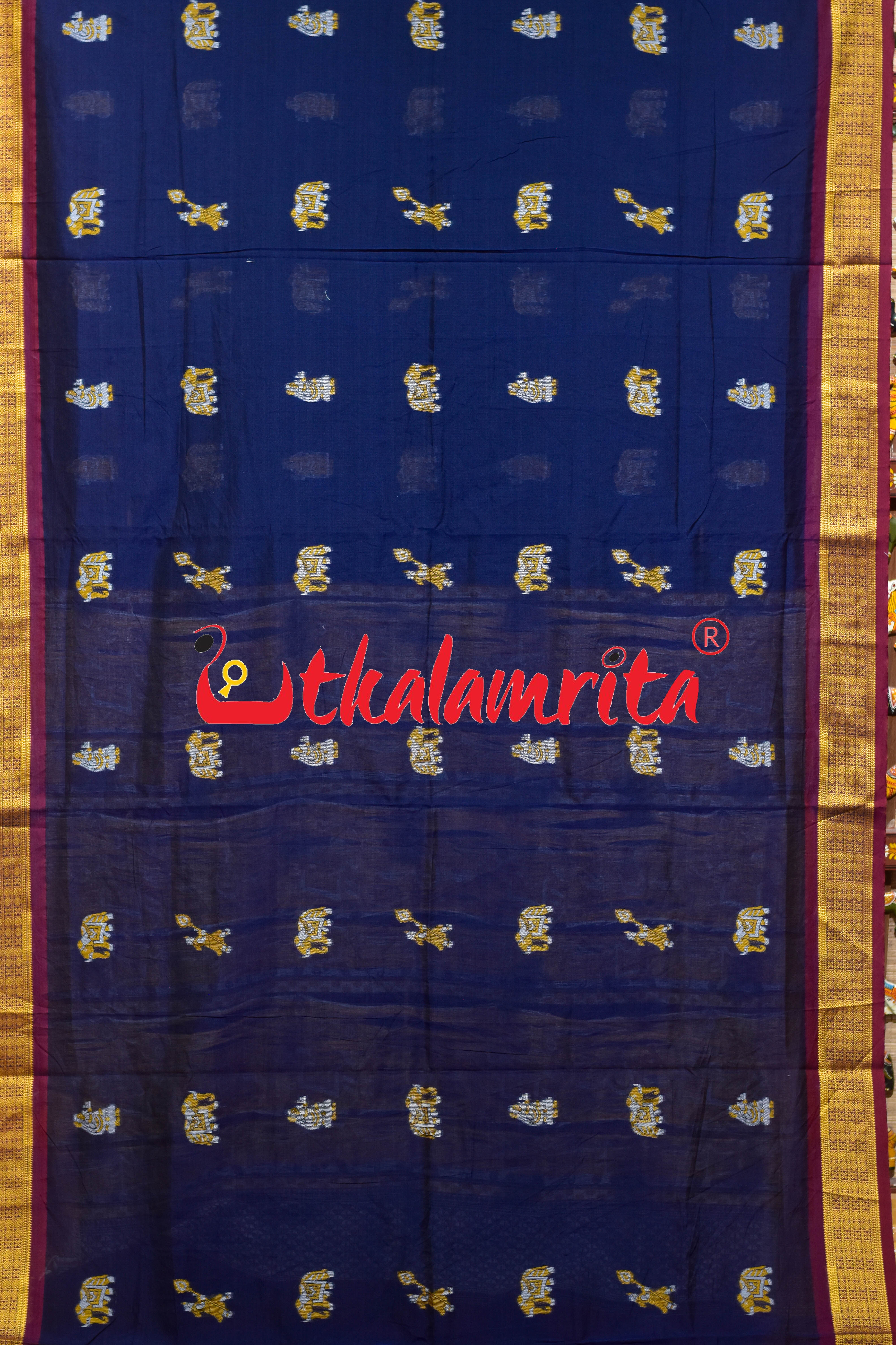 Blue Maroon King Theme Dobby Cotton Saree