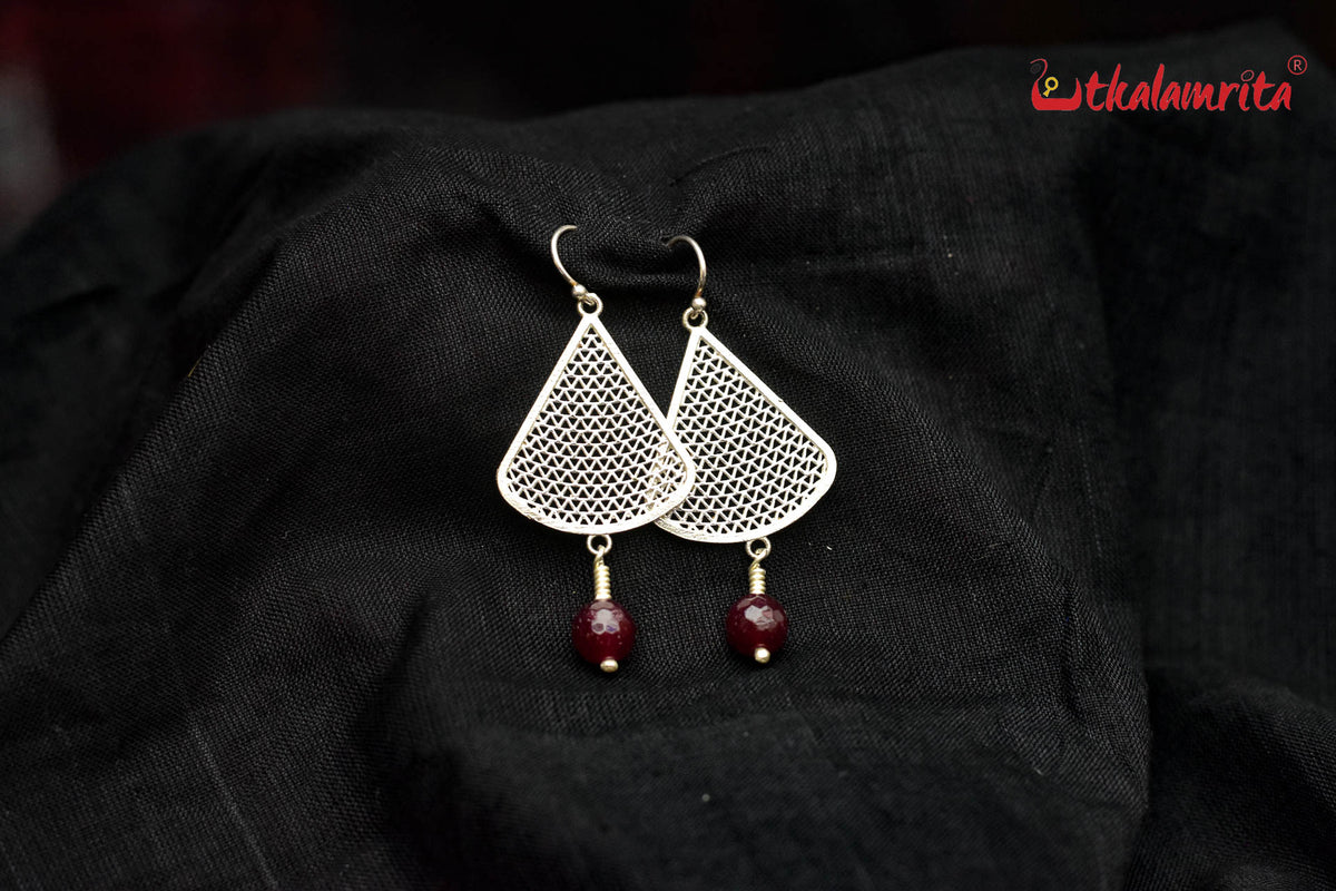 Silver Jala Work Danglers with Brown Balls