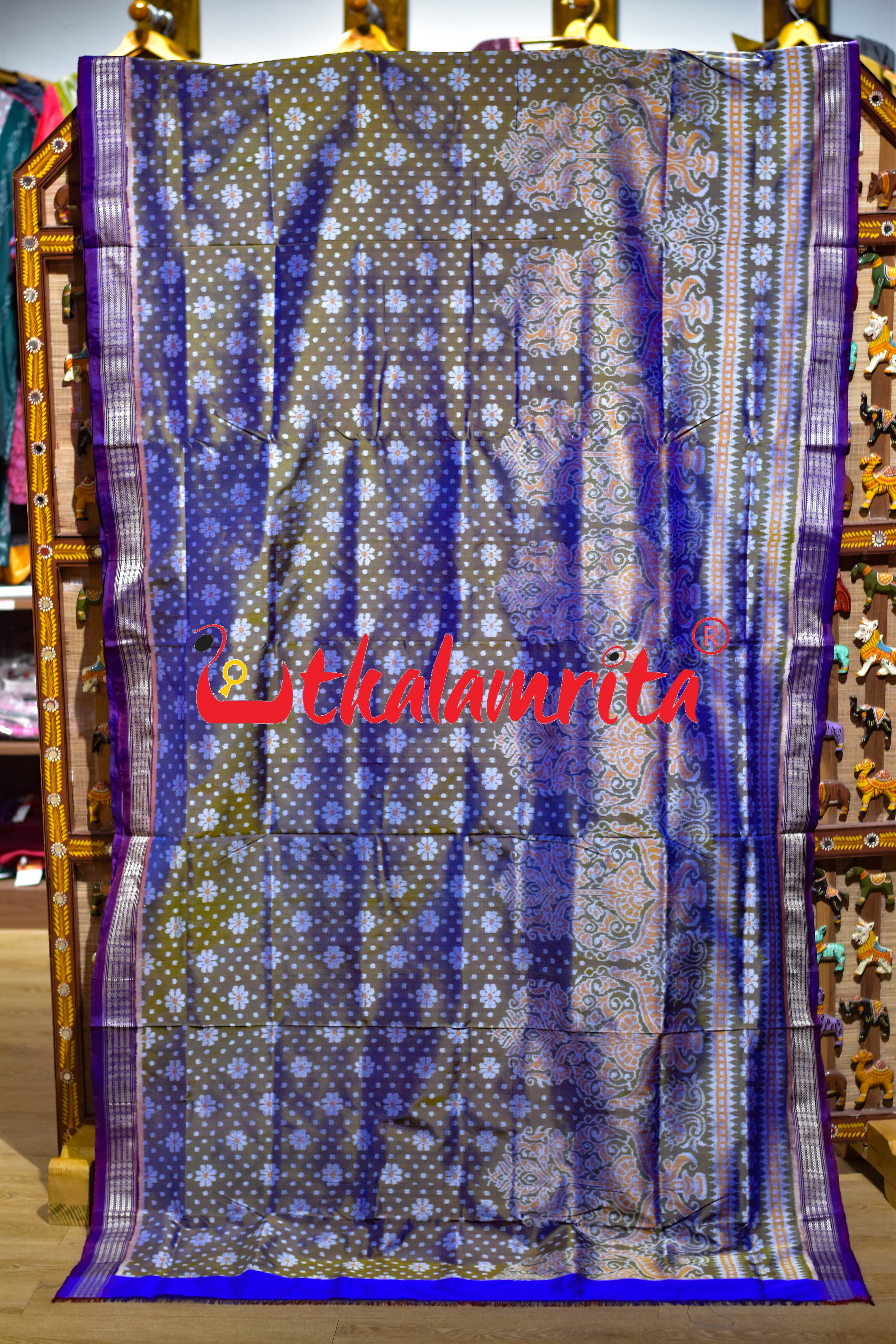 Magenta Blue Sambalpuri Bandha Silk Saree