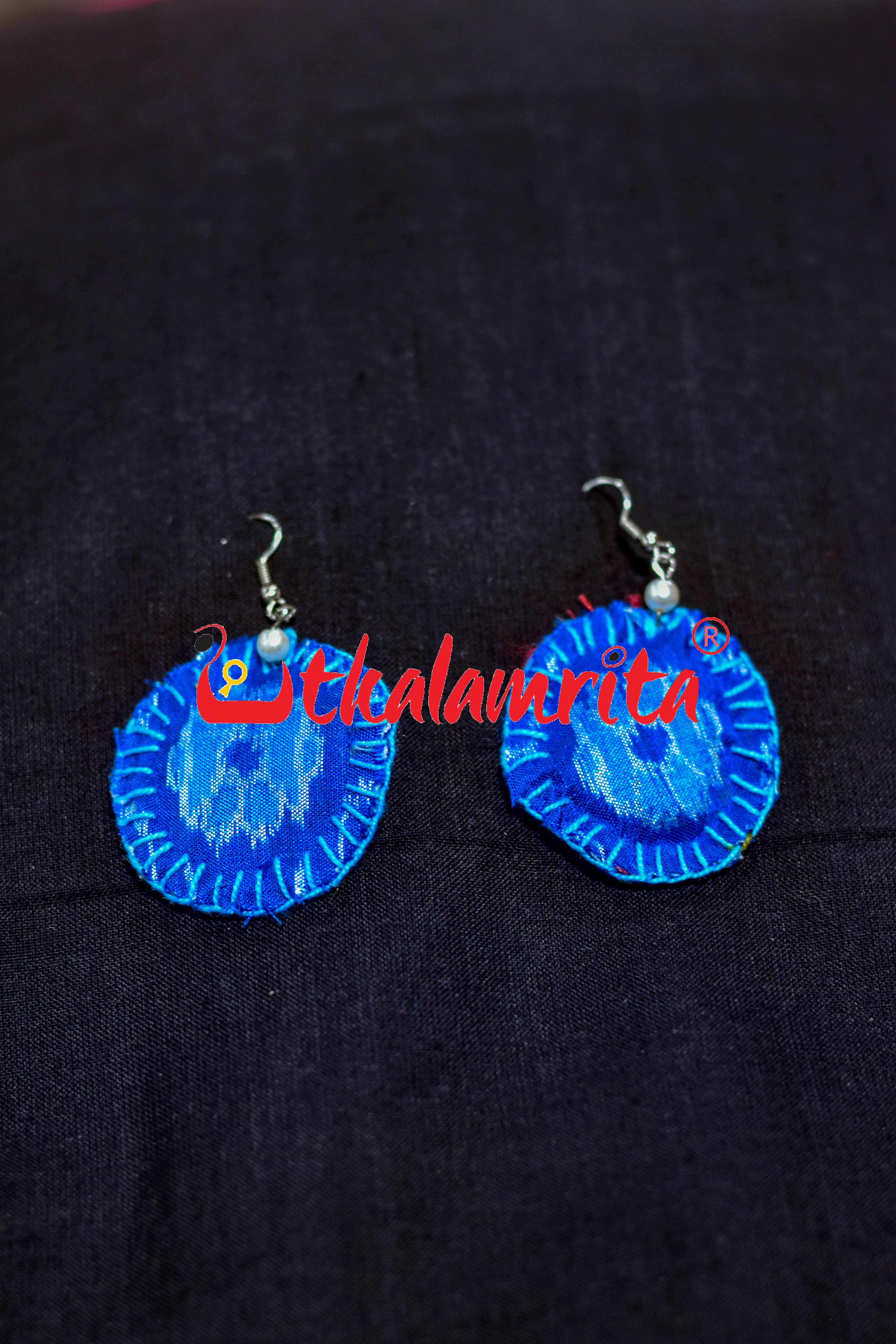 Blue Silk Round Earrings